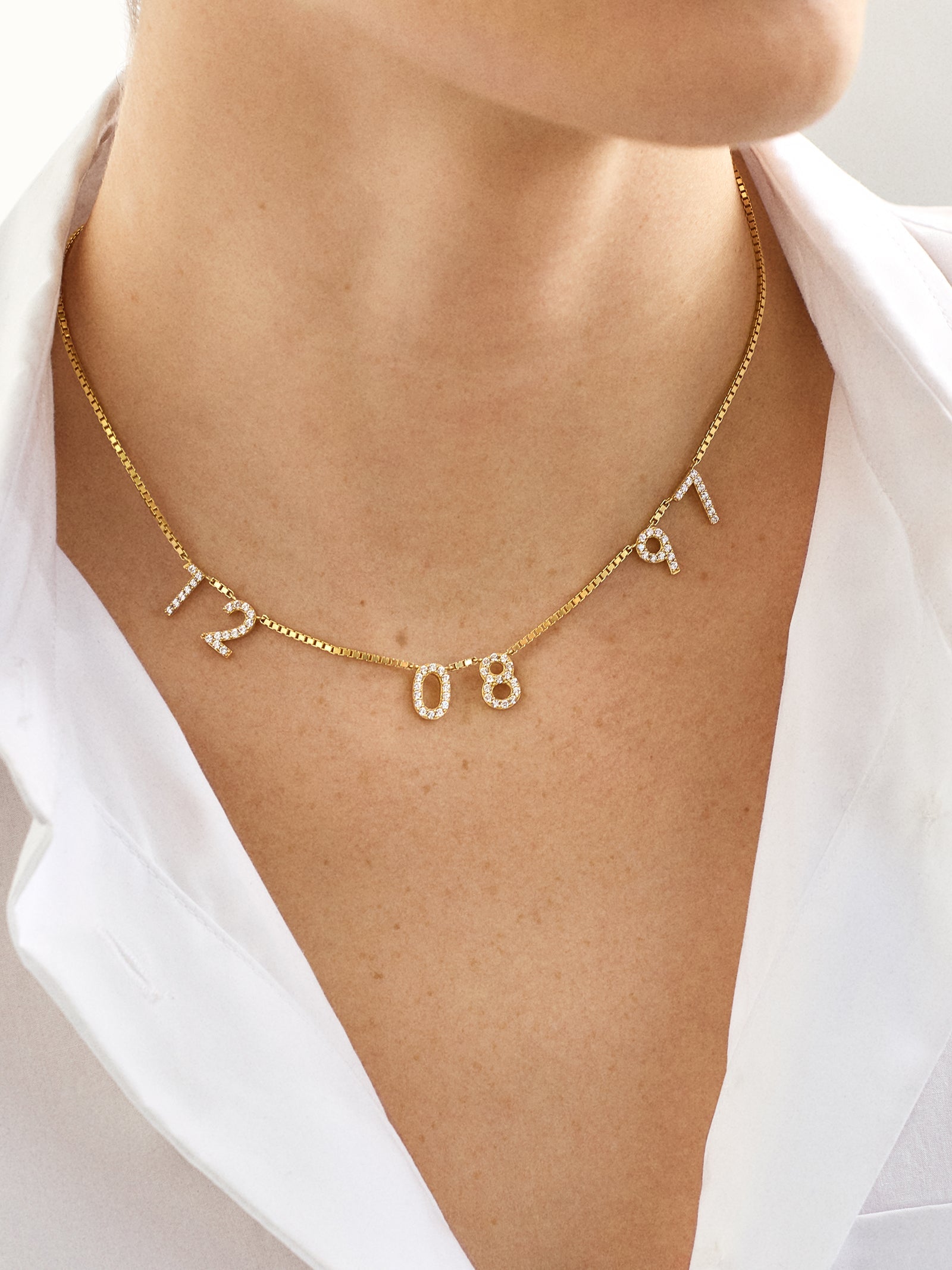 18K Gold Spaced Number Custom Necklace - S