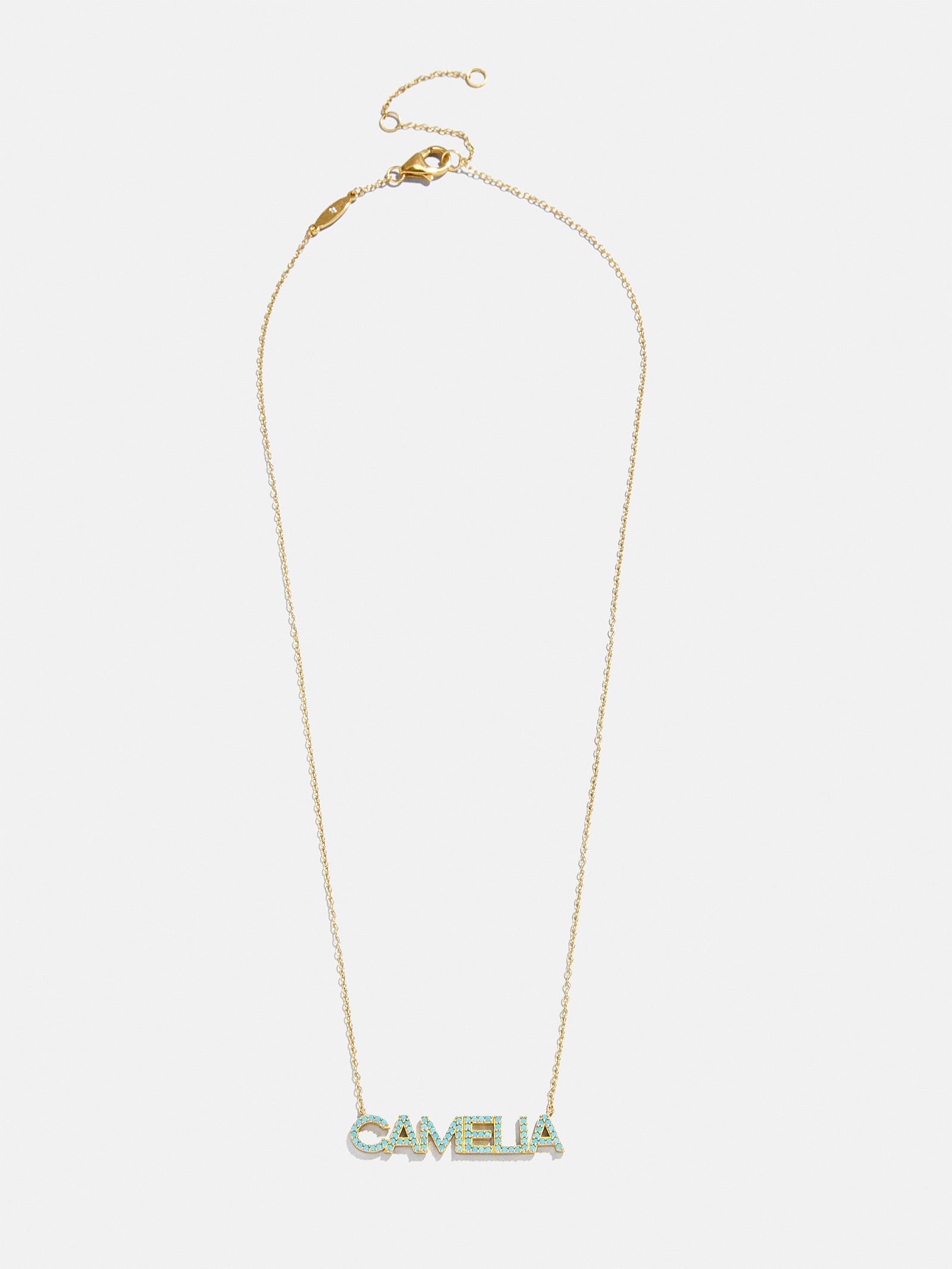 18K Gold Semi-Precious Custom Nameplate Necklace - Turquoise