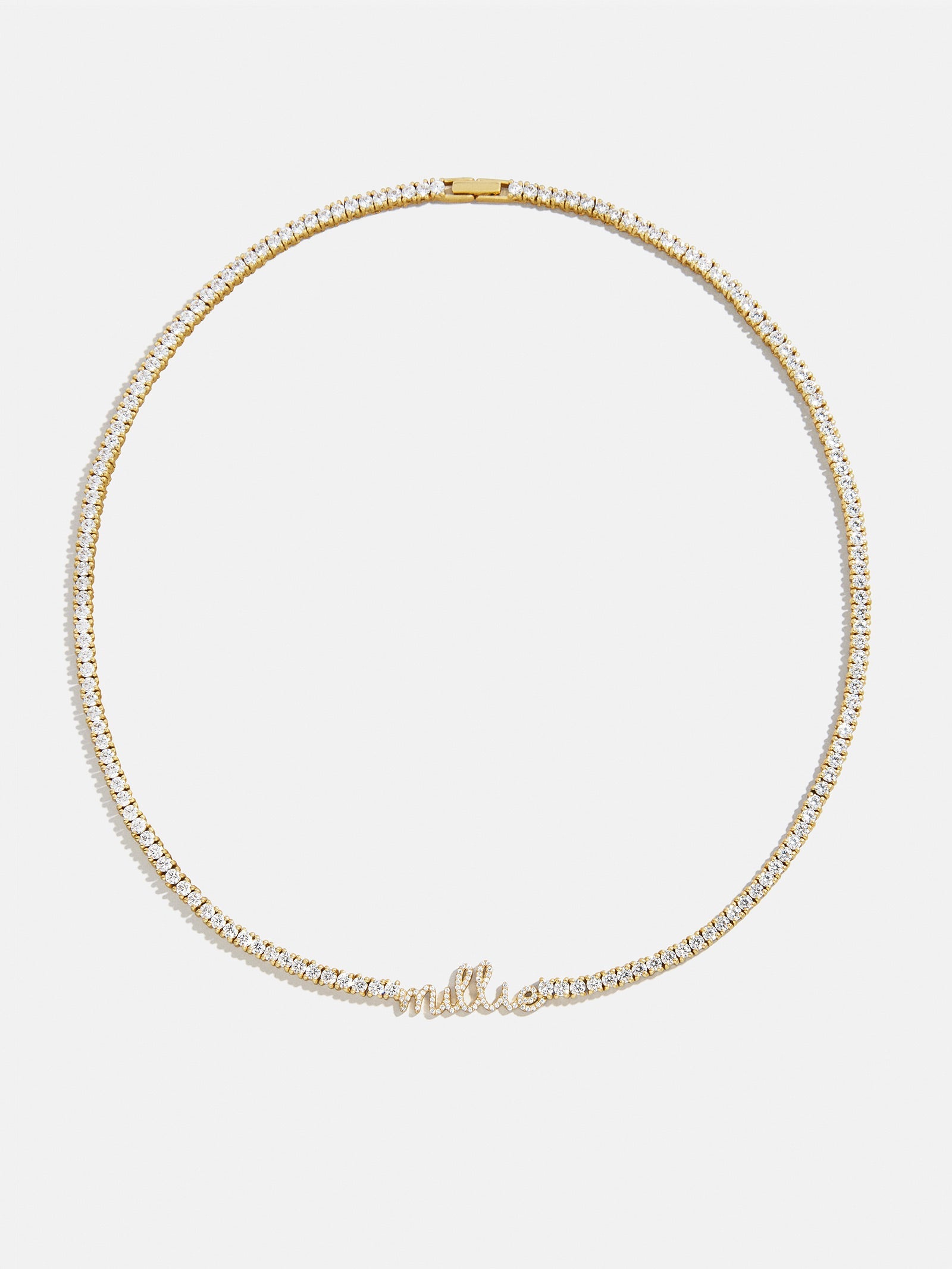 Billie 18K Gold Tennis Custom Nameplate Necklace - Mini Script