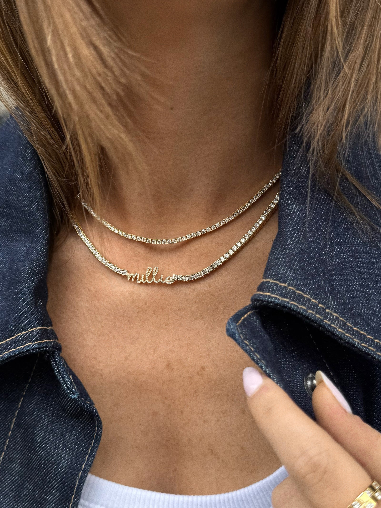 Billie 18K Gold Tennis Custom Nameplate Necklace - Mini Script