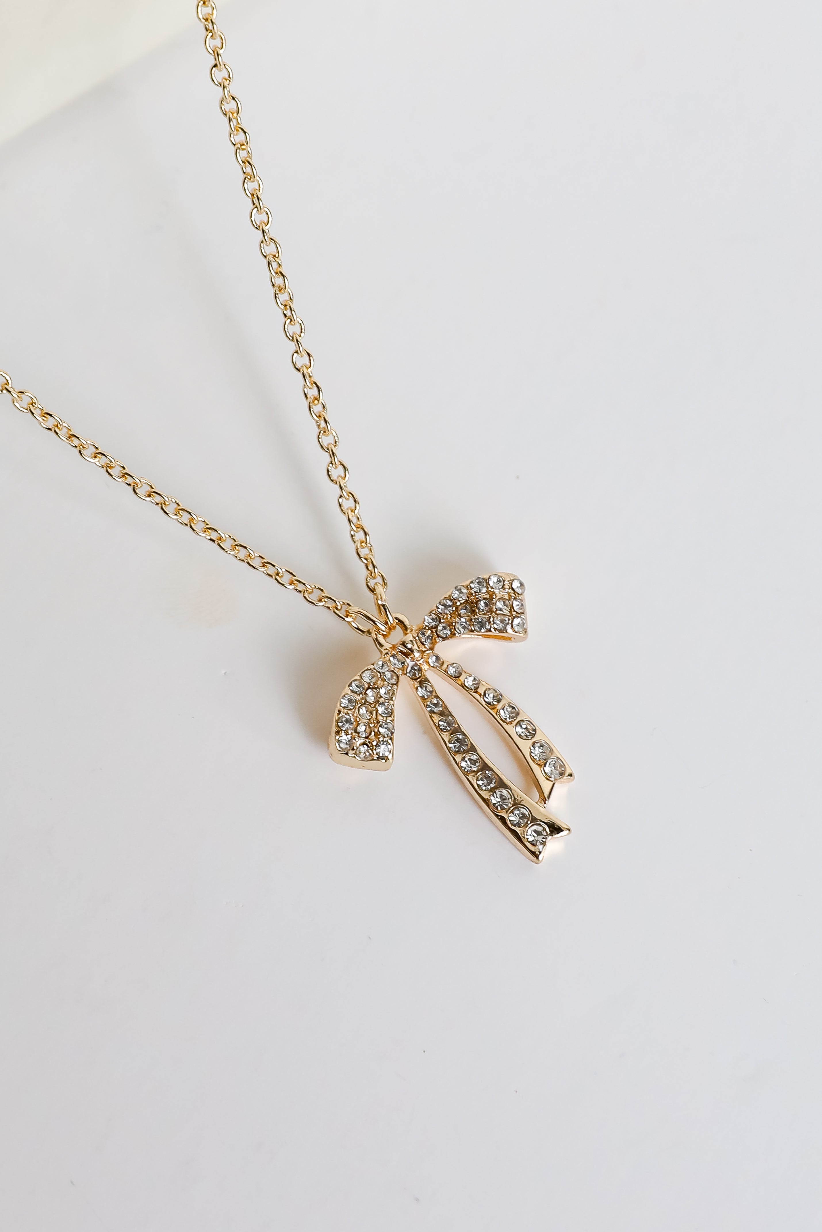Camila Gold Rhinestone Bow Charm Necklace