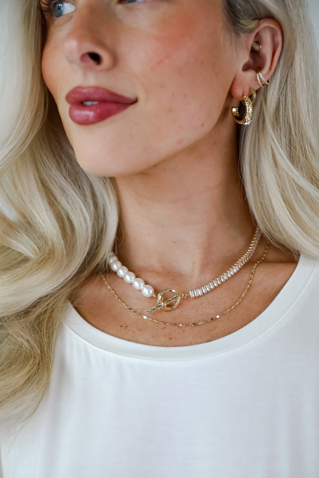 FINAL SALE - Stella Gold Rhinestone Pearl Layered Necklace