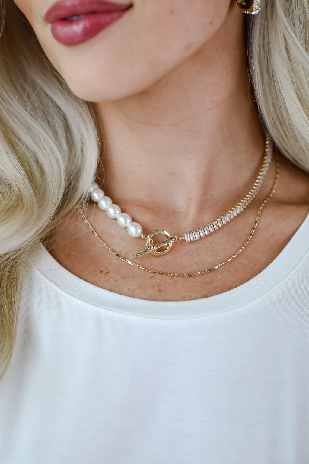 FINAL SALE - Stella Gold Rhinestone Pearl Layered Necklace
