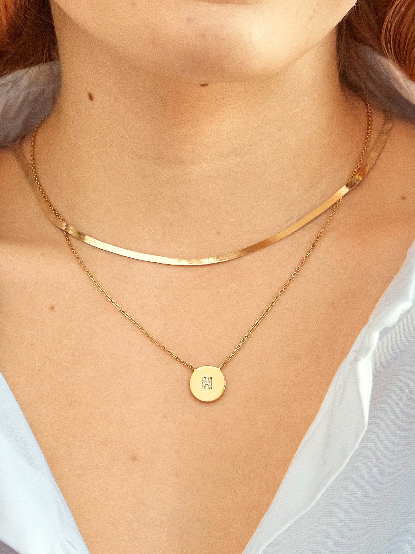 Disc 18K Gold Custom Initial Necklace - Gold/Pavé