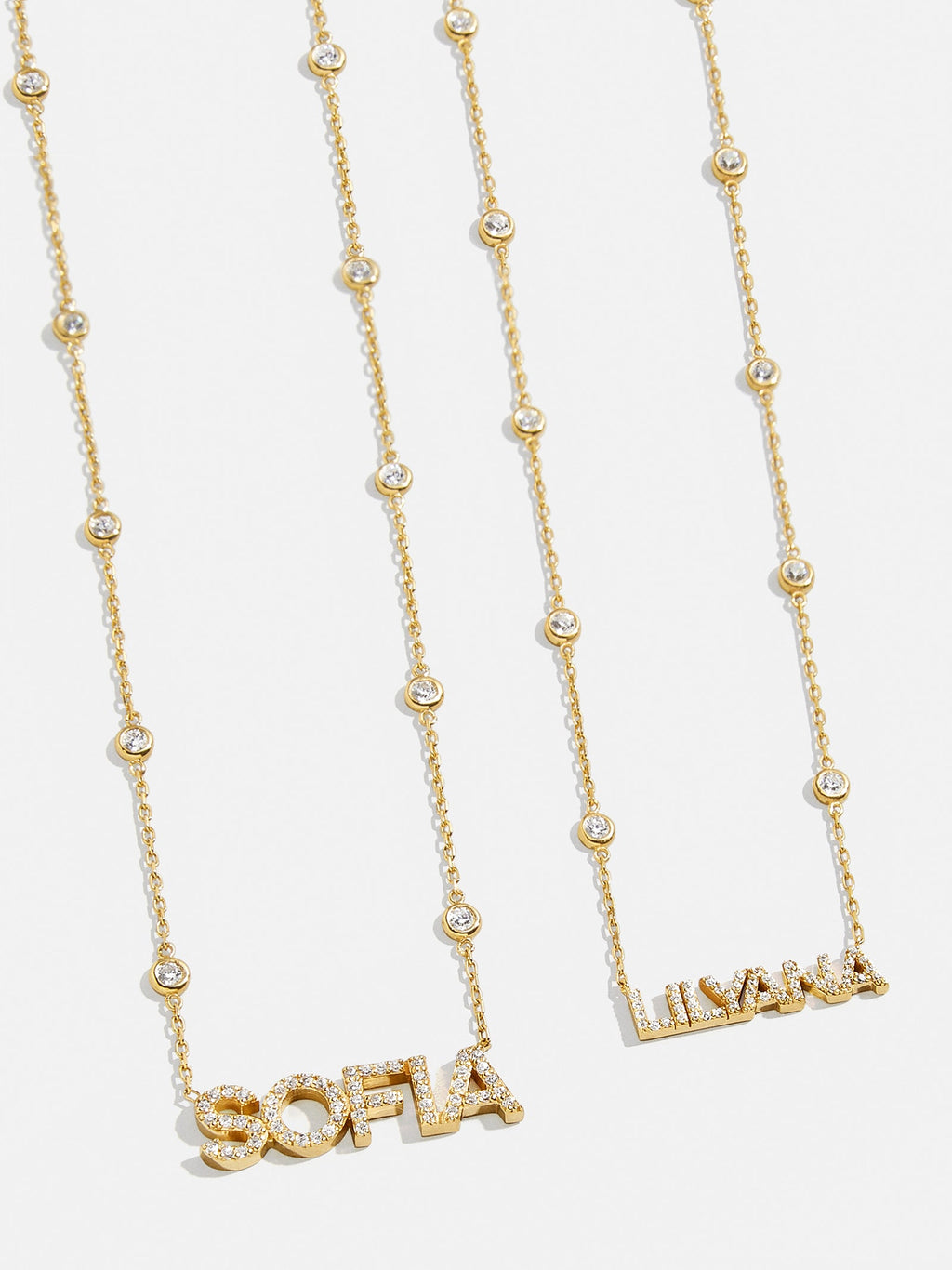 Yasmine 18K Gold Custom Nameplate Necklace - Gold/Pavé