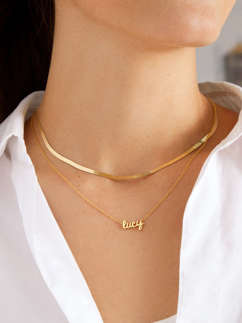 18K Gold Custom Nameplate Necklace - Mini Script