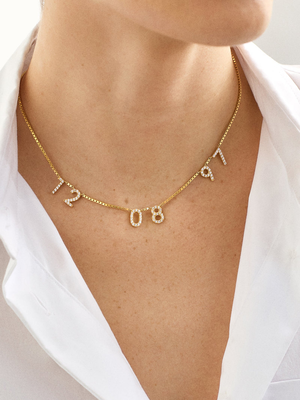 18K Gold Spaced Number Custom Necklace - S