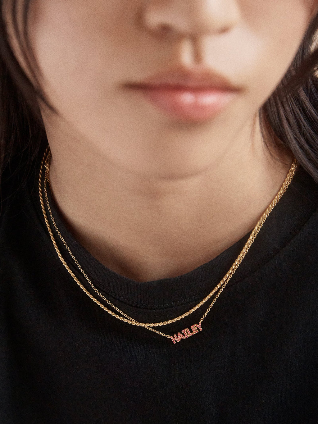 18K Gold Birthstone Custom Nameplate Necklace - Rose