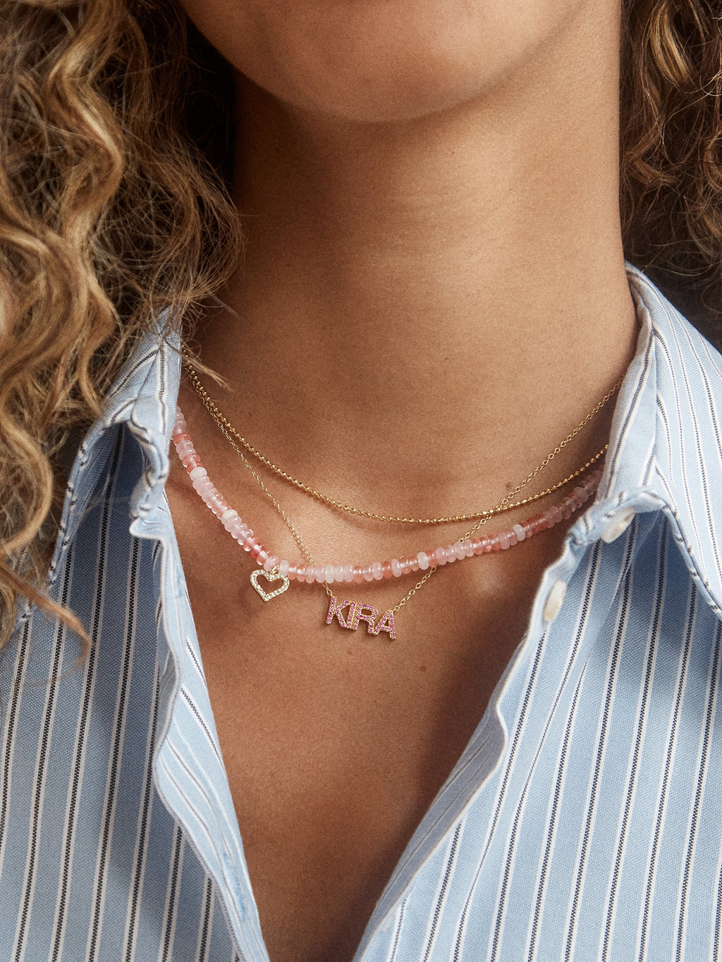 18K Gold Birthstone Custom Nameplate Necklace - Rose