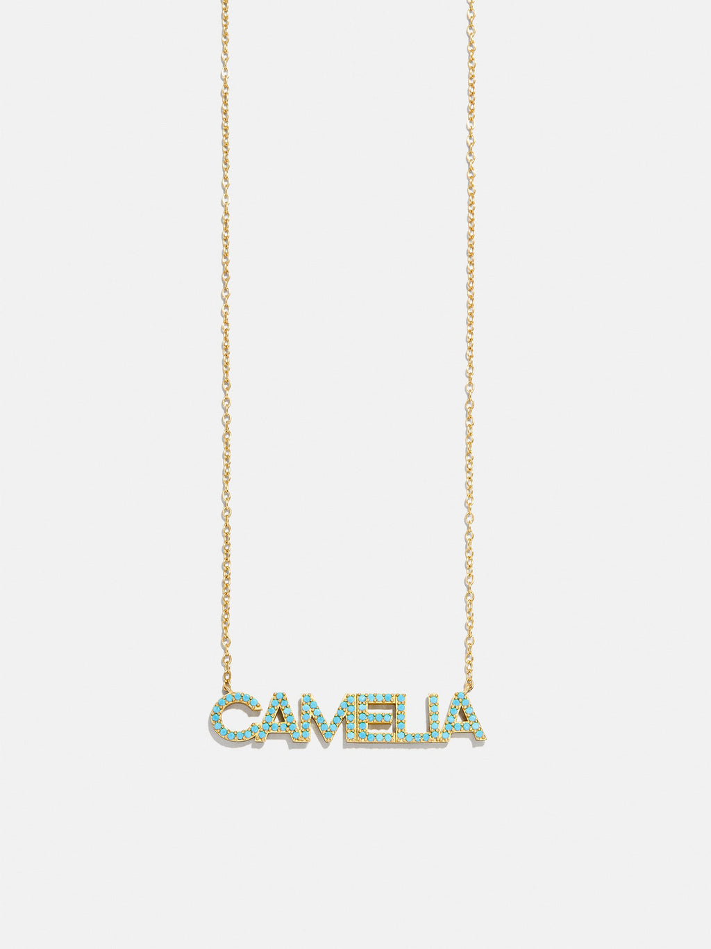 18K Gold Semi-Precious Custom Nameplate Necklace - Turquoise