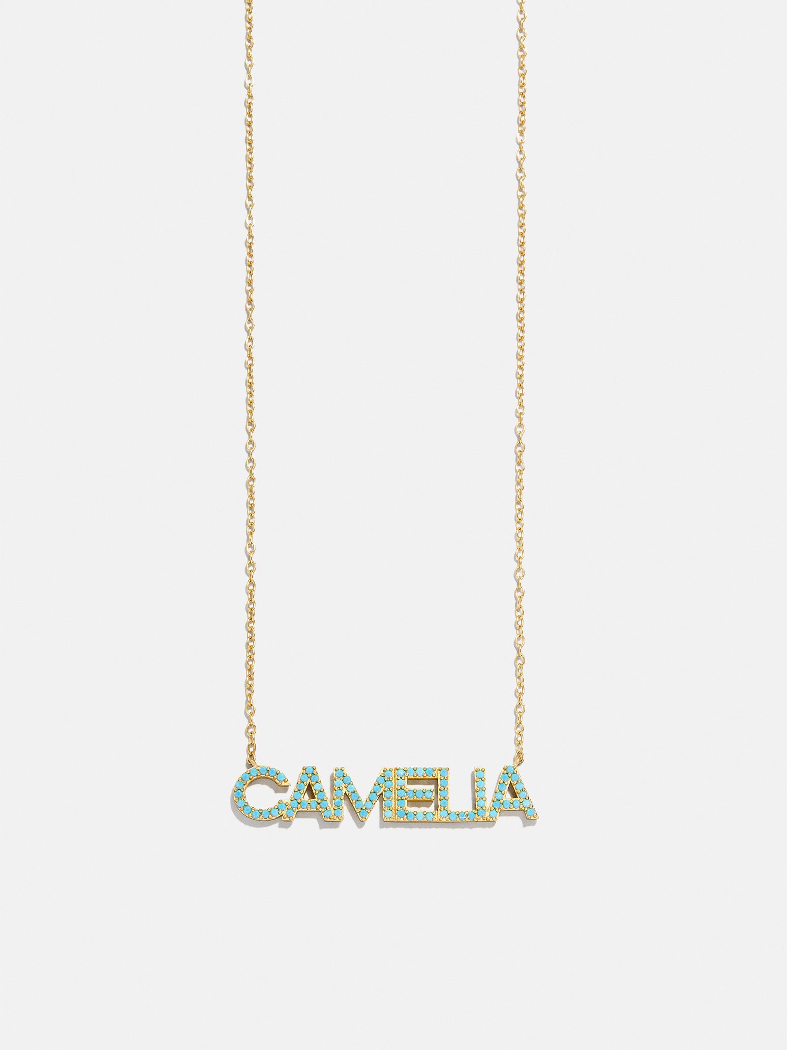 18K Gold Semi-Precious Custom Nameplate Necklace - Turquoise