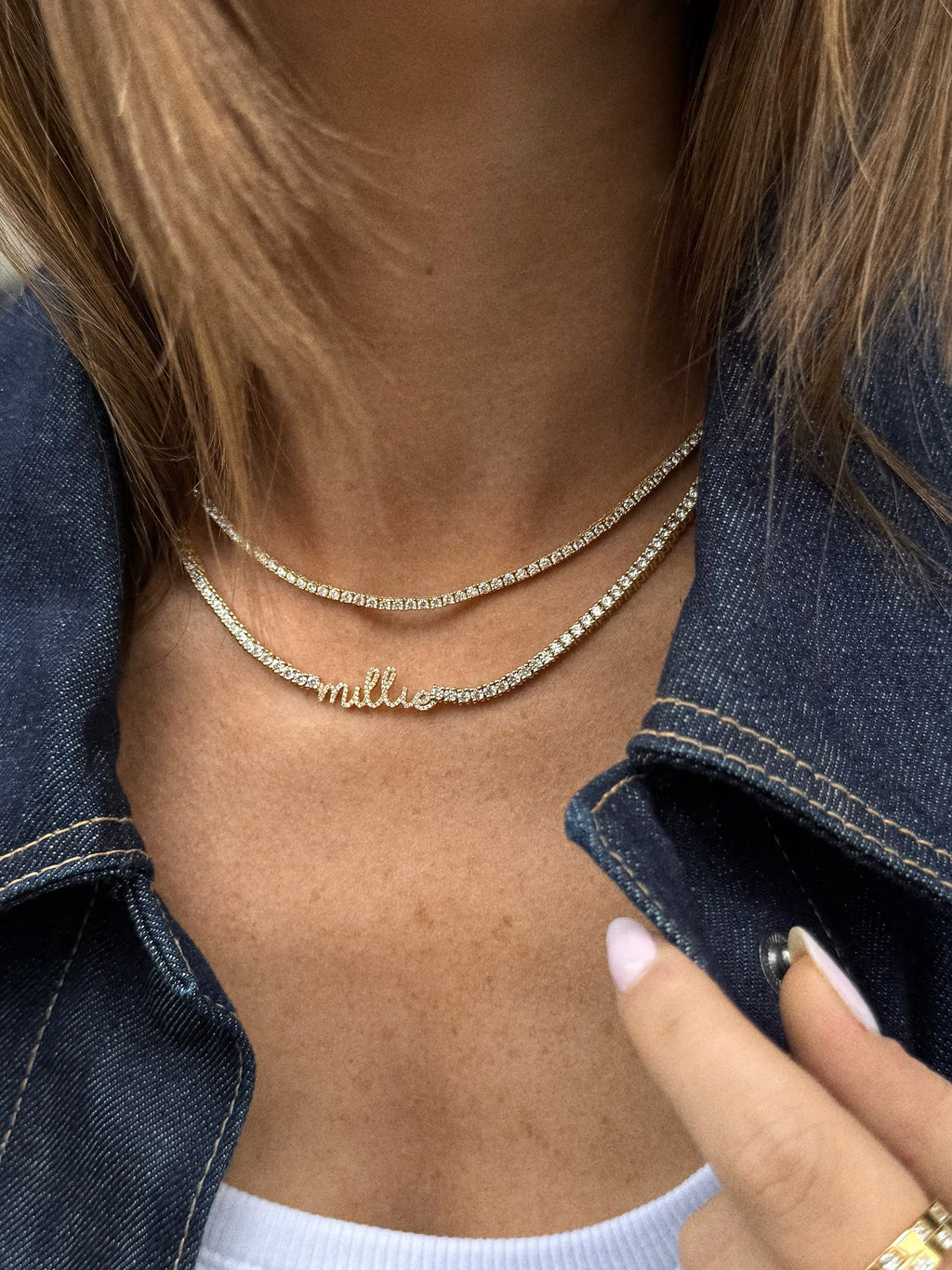Billie 18K Gold Tennis Custom Nameplate Necklace - Mini Script
