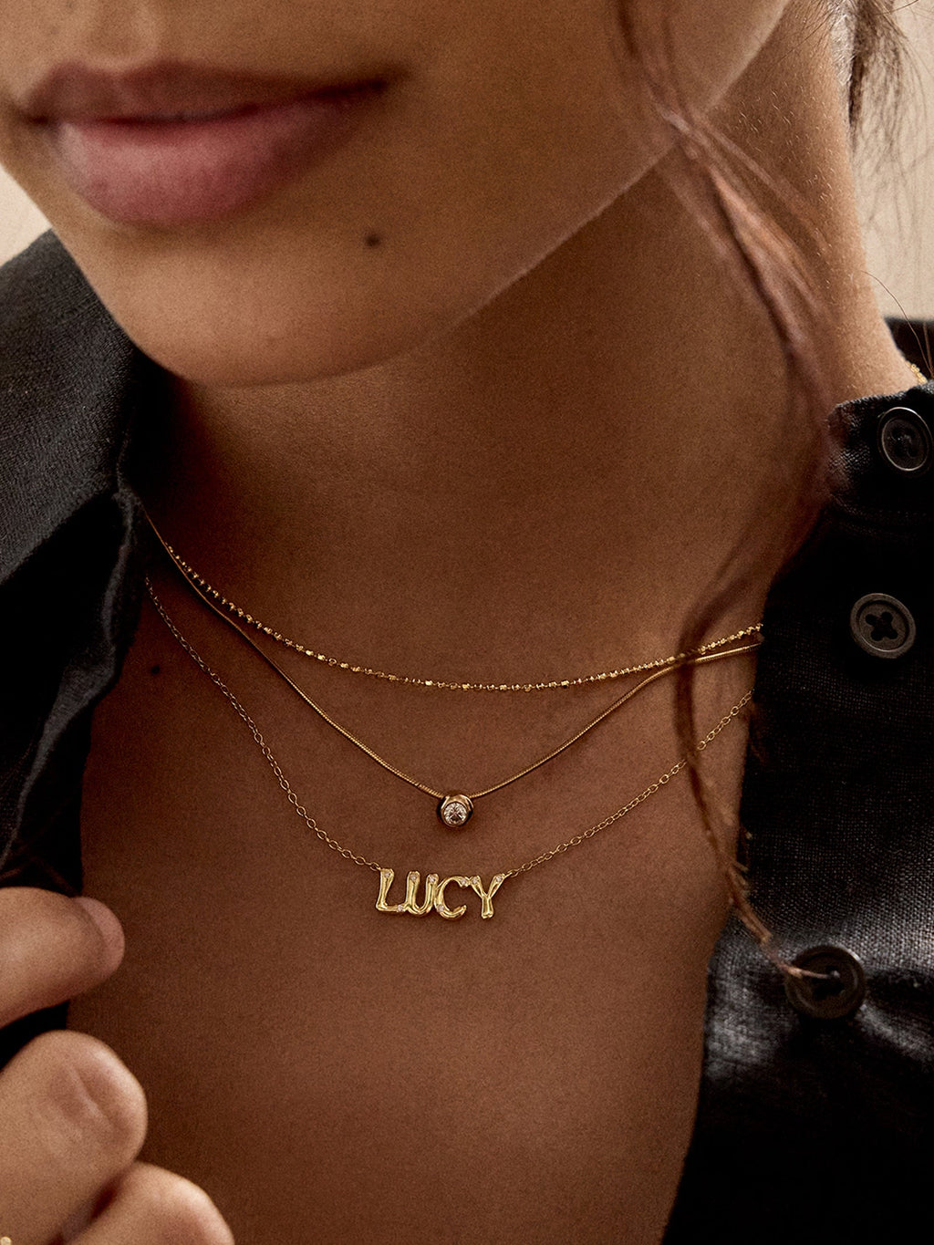 18K Gold Custom Nameplate Necklace - Bubble