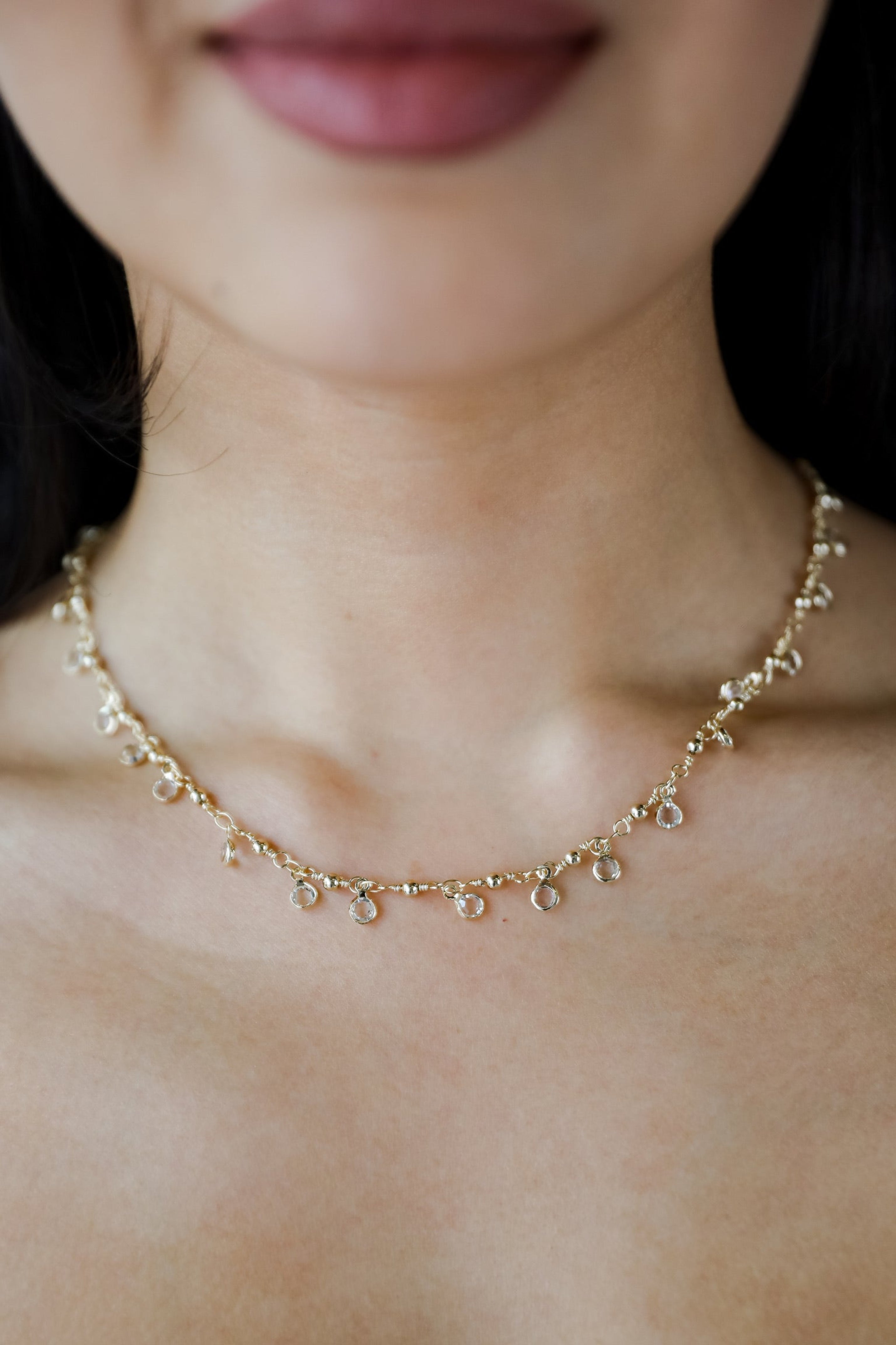 Margaret Gold Rhinestone Charm Necklace