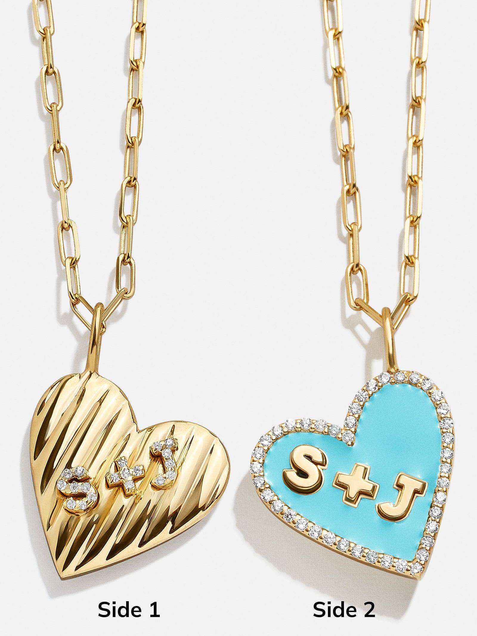 Reversible 18K Gold Custom Heart Necklace - Gold/Pavé