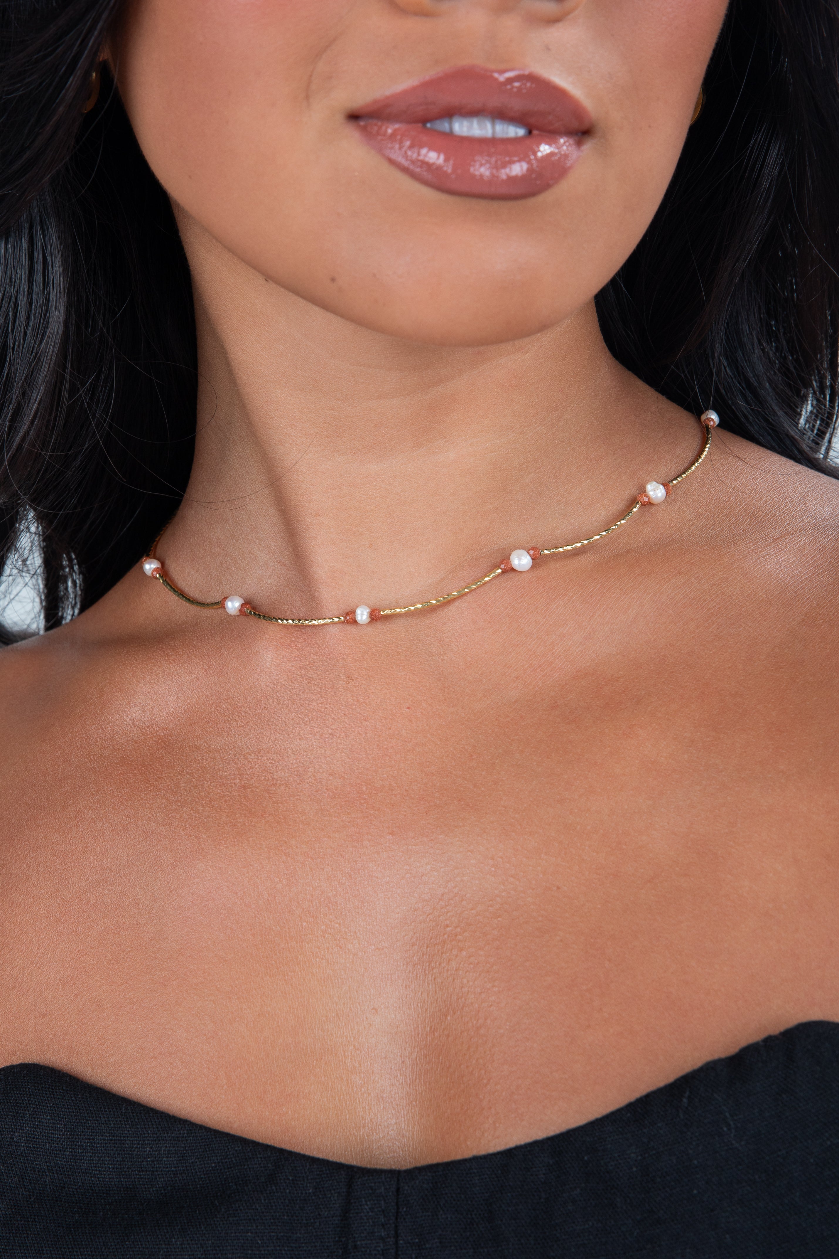 Amber Gold Beaded Necklace