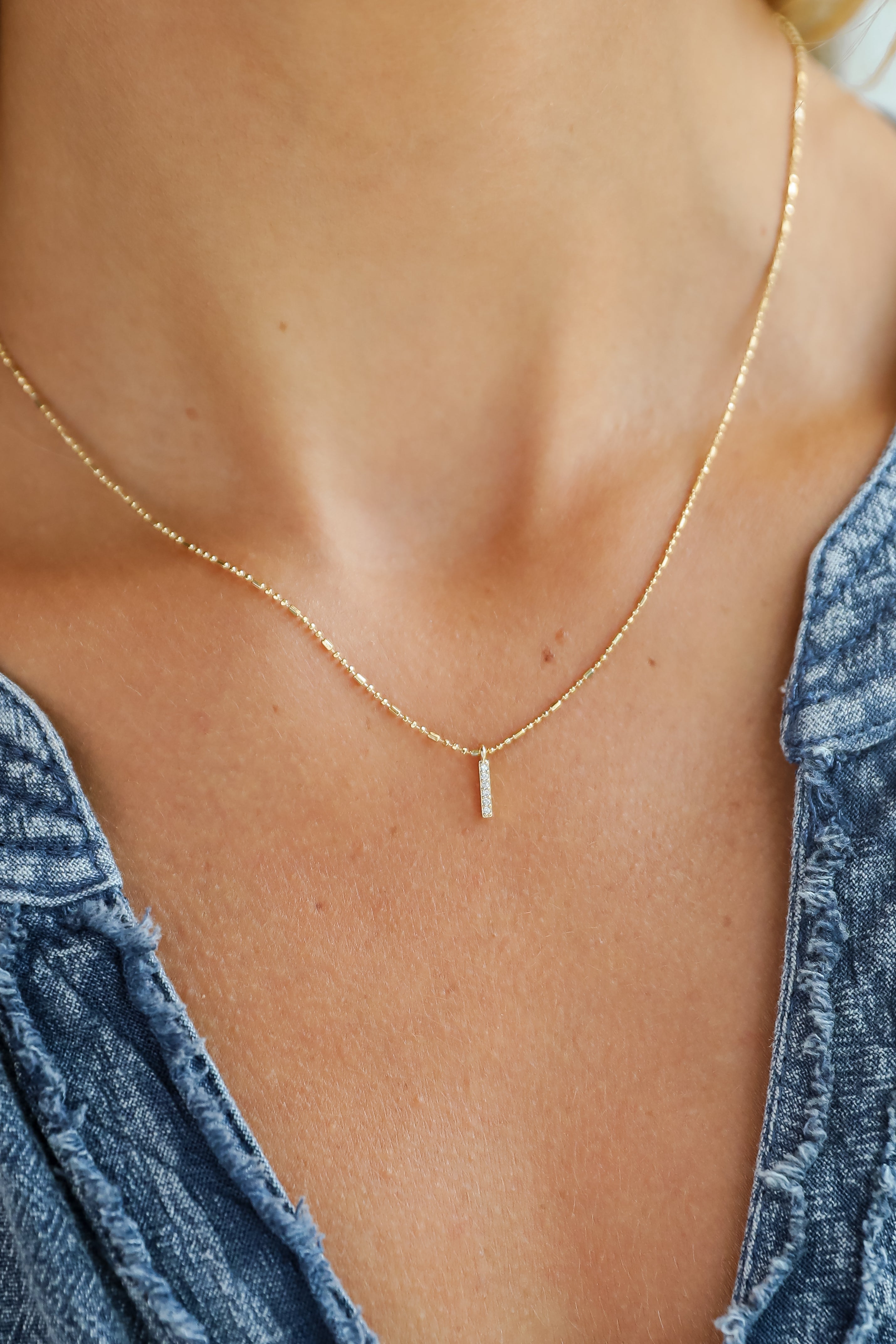 FINAL SALE - Heidi Gold Rhinestone Bar Charm Necklace