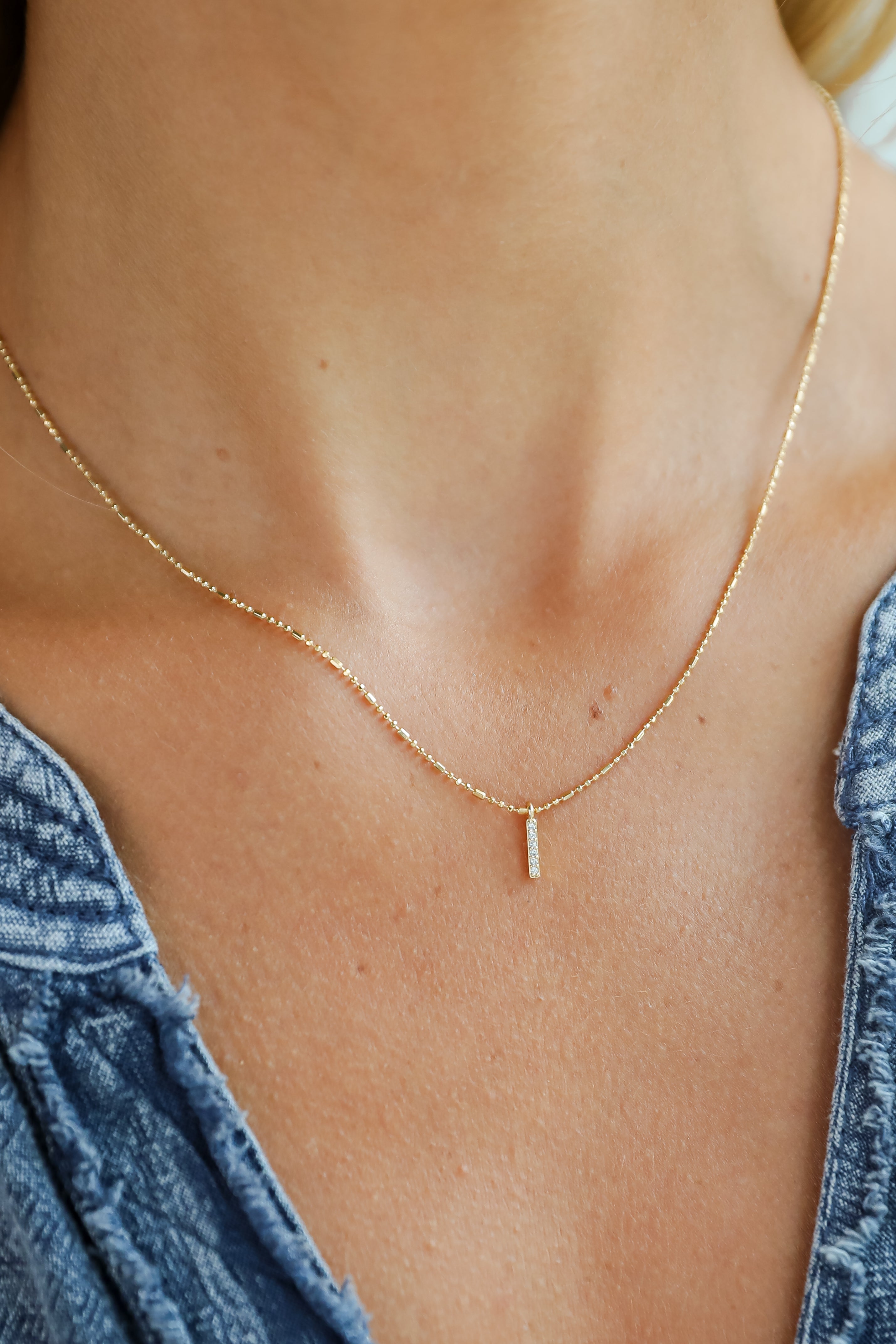 FINAL SALE - Heidi Gold Rhinestone Bar Charm Necklace