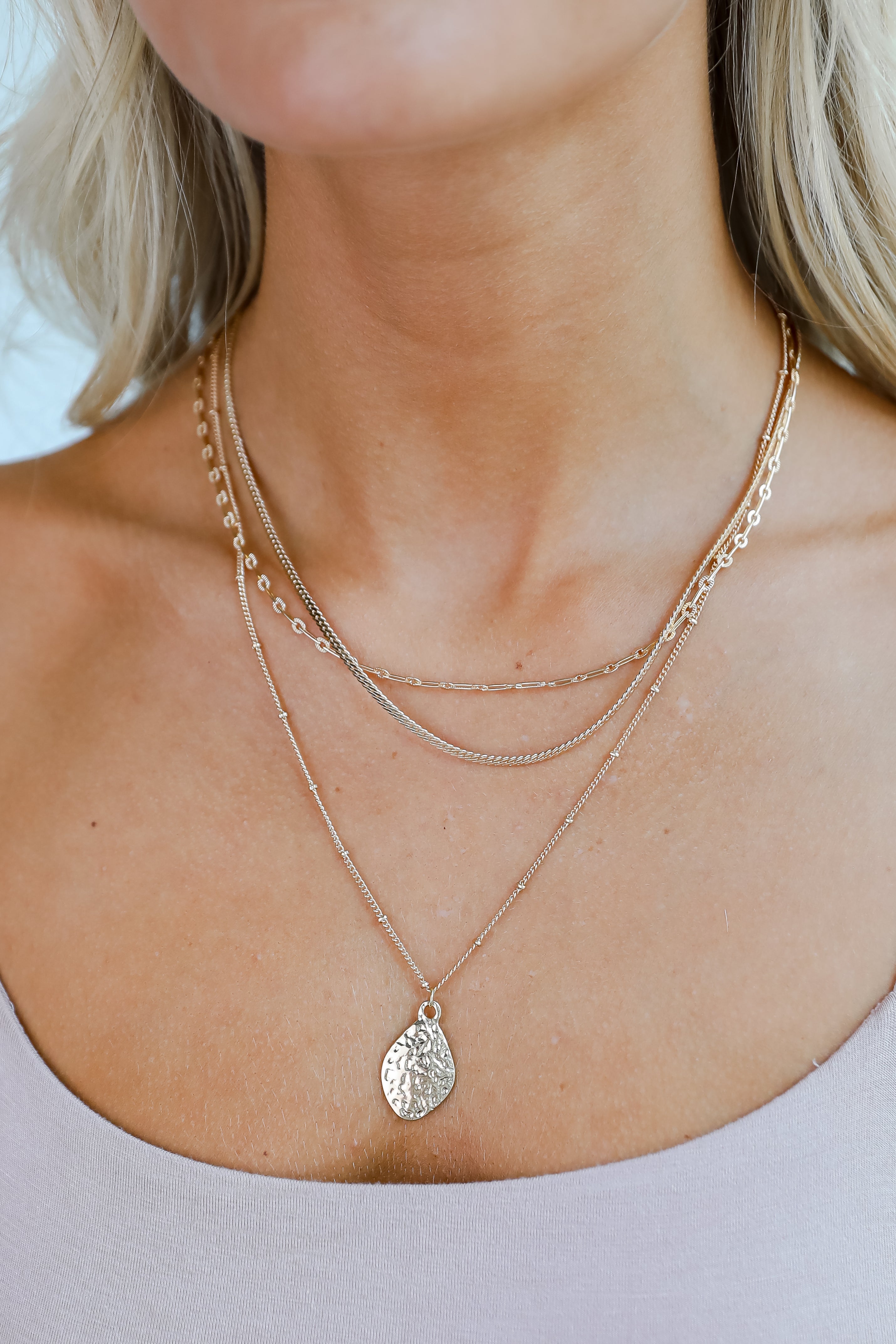 FINAL SALE - Gia Gold Hammered Charm Layered Chain Necklace
