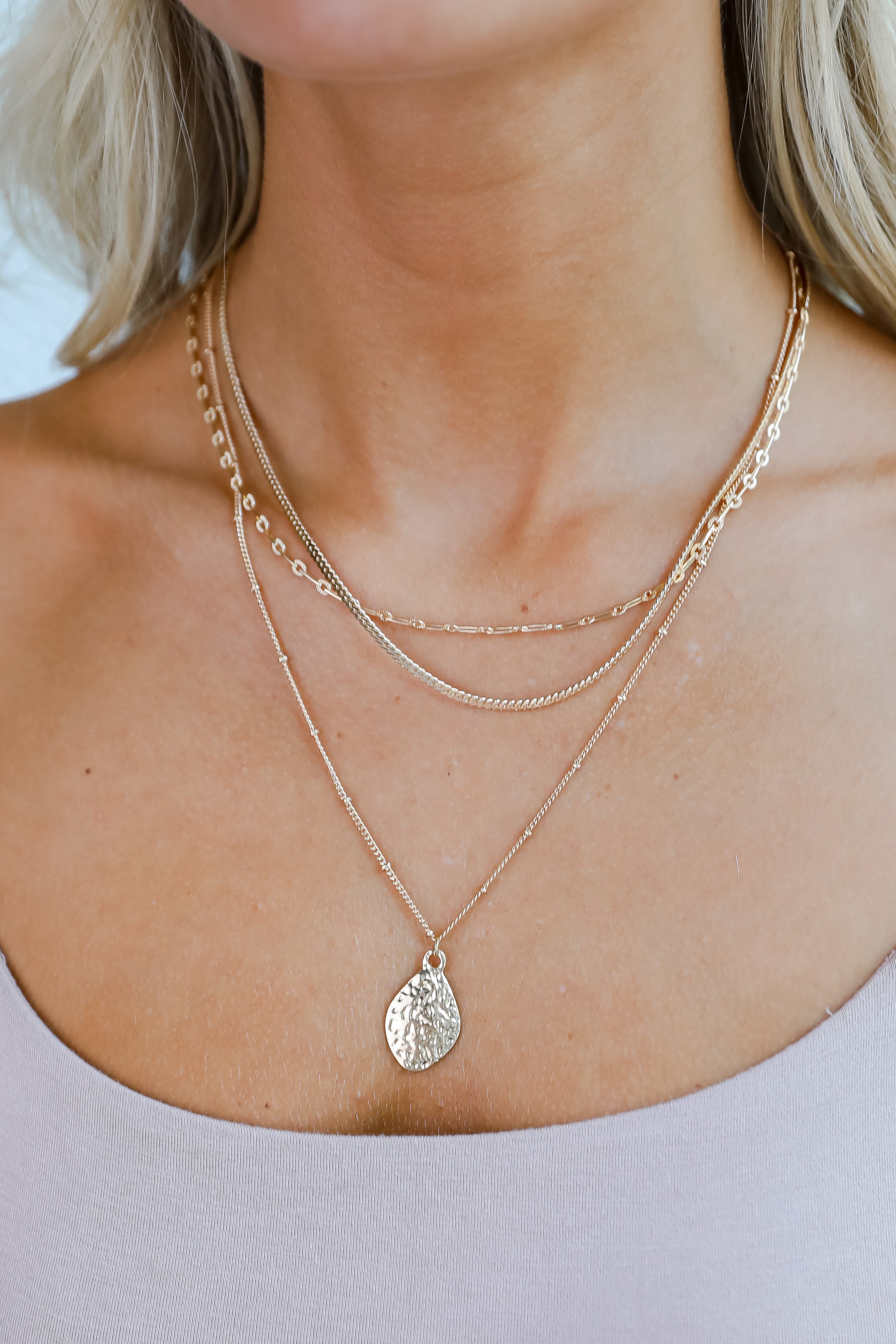 FINAL SALE - Gia Gold Hammered Charm Layered Chain Necklace