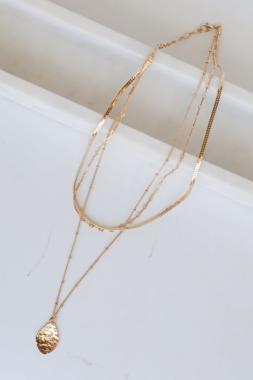 FINAL SALE - Gia Gold Hammered Charm Layered Chain Necklace