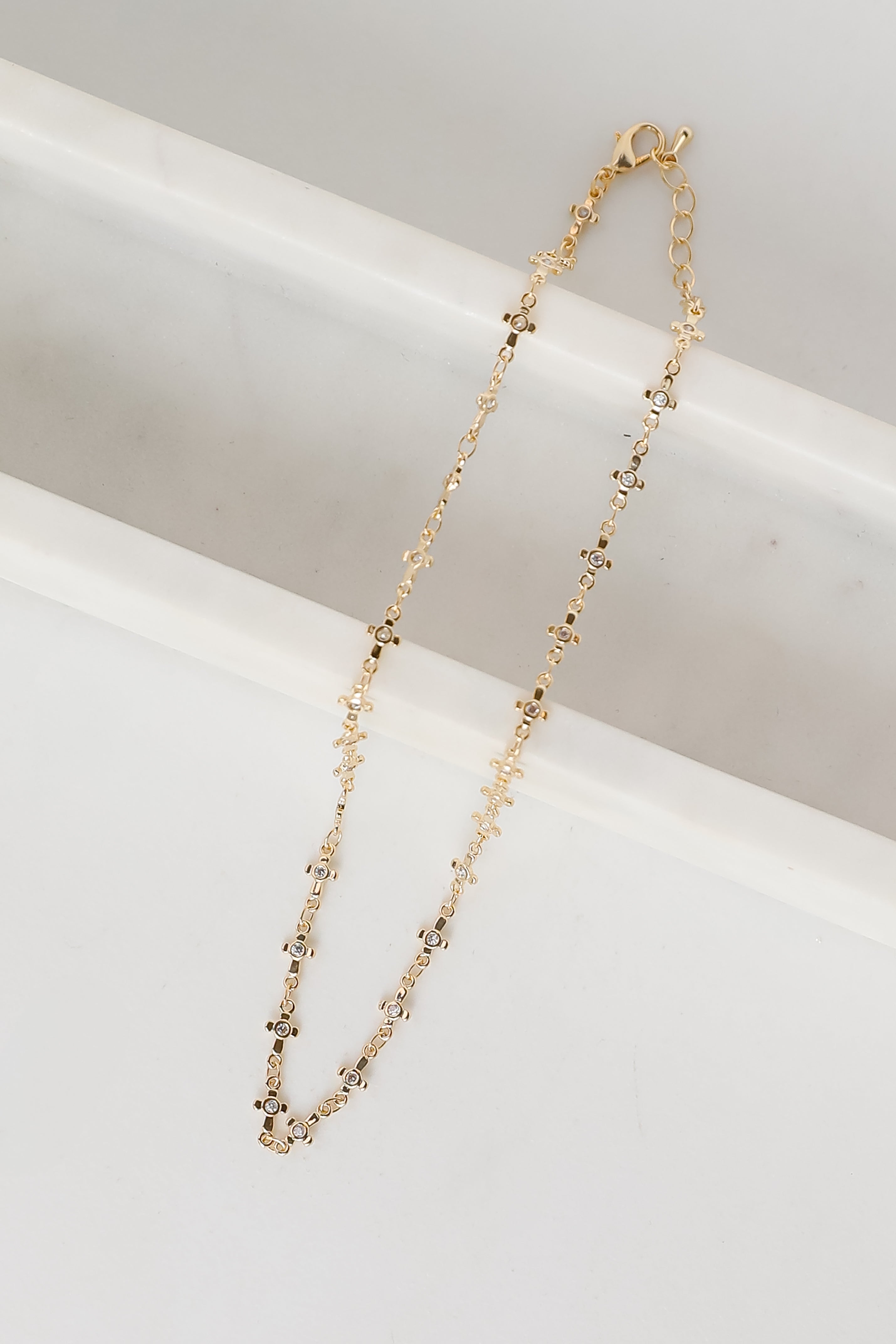 FINAL SALE - Caroline Gold Rhinestone Cross Chain Necklace