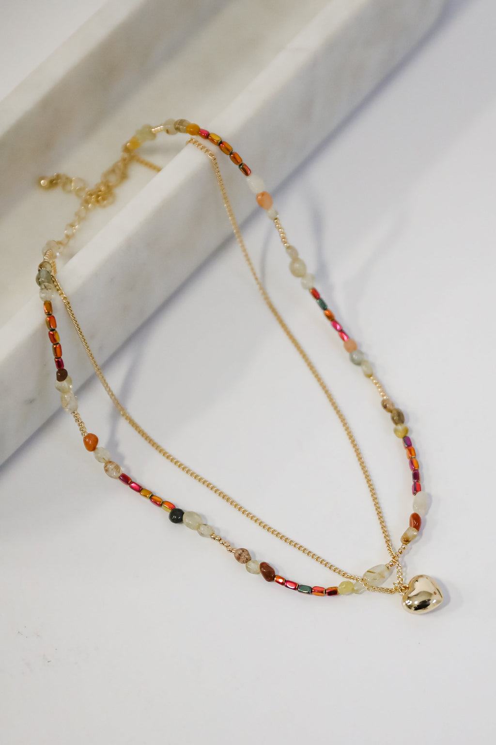 Sierra Gold Beaded Heart Charm Layered Necklace