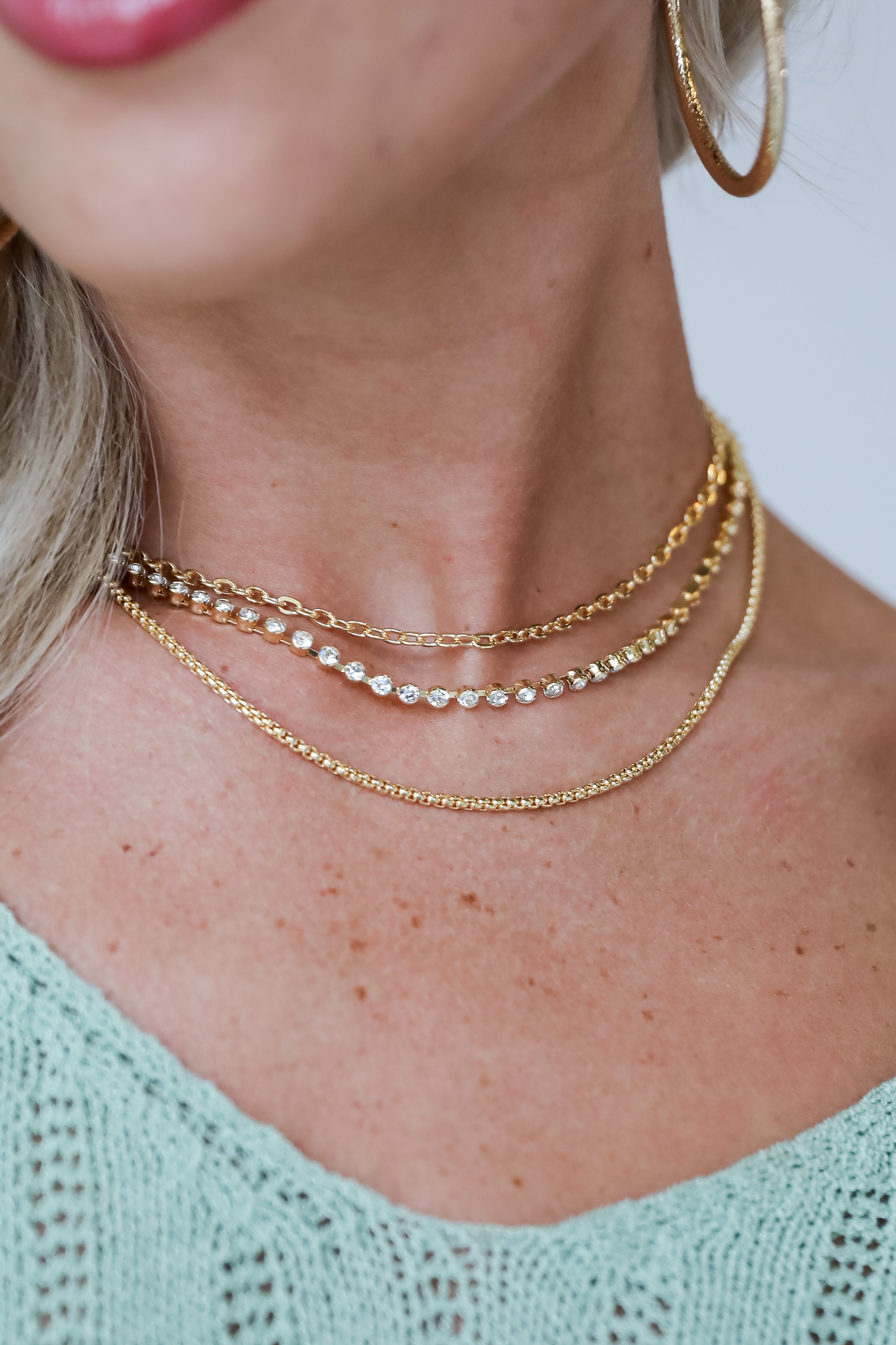 FINAL SALE - Quinn Gold Rhinestone Layered Chain Necklace