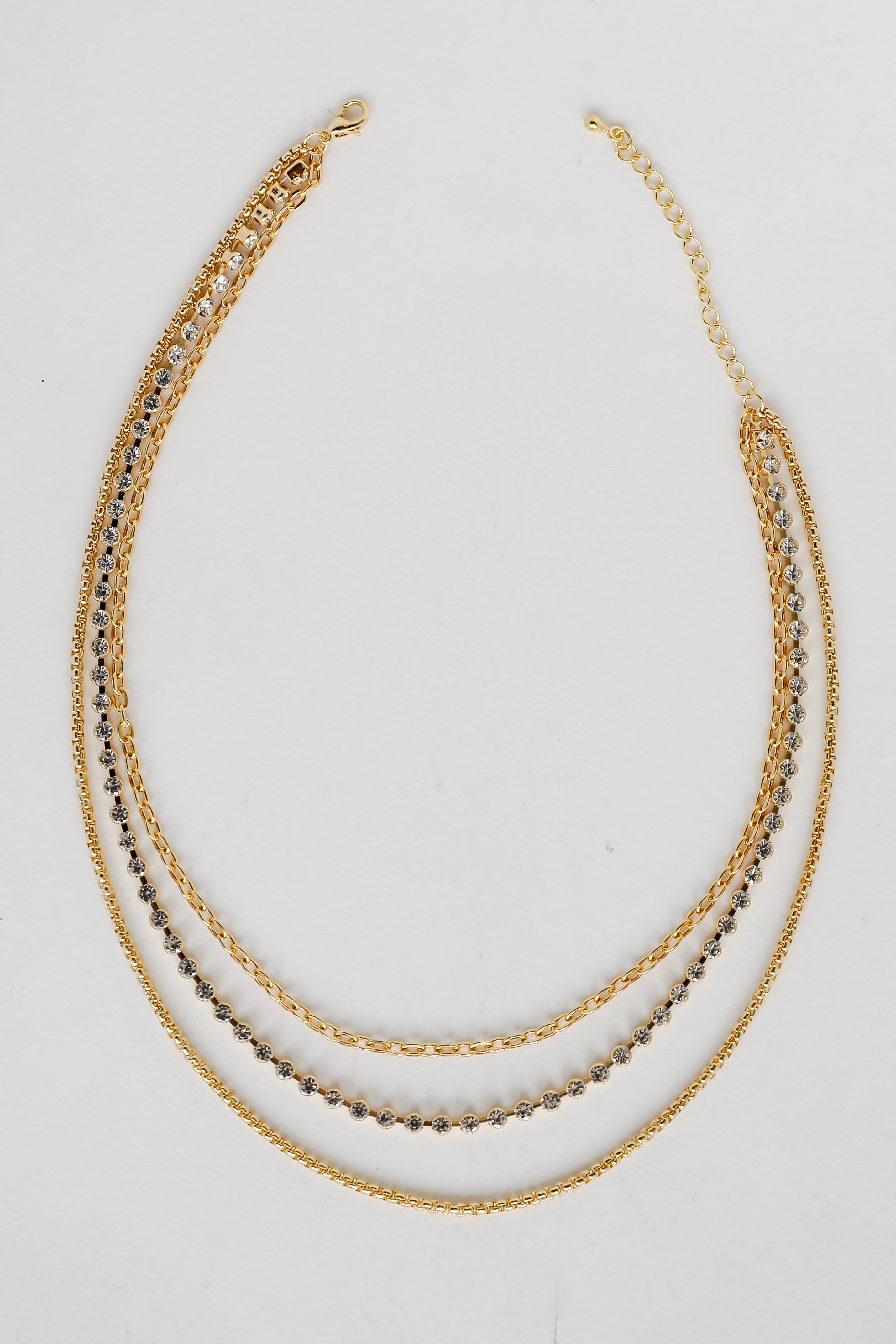 FINAL SALE - Quinn Gold Rhinestone Layered Chain Necklace