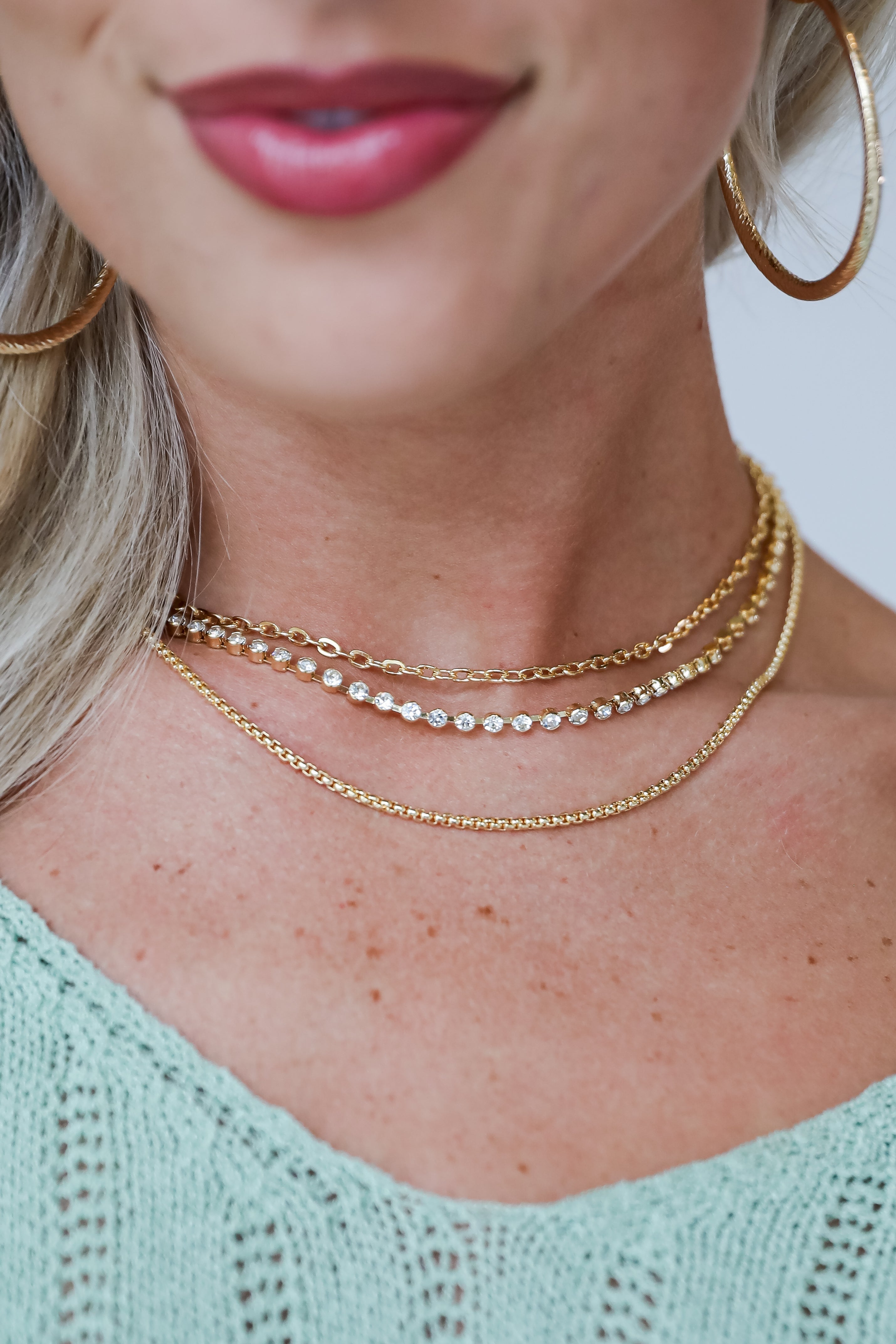 FINAL SALE - Quinn Gold Rhinestone Layered Chain Necklace