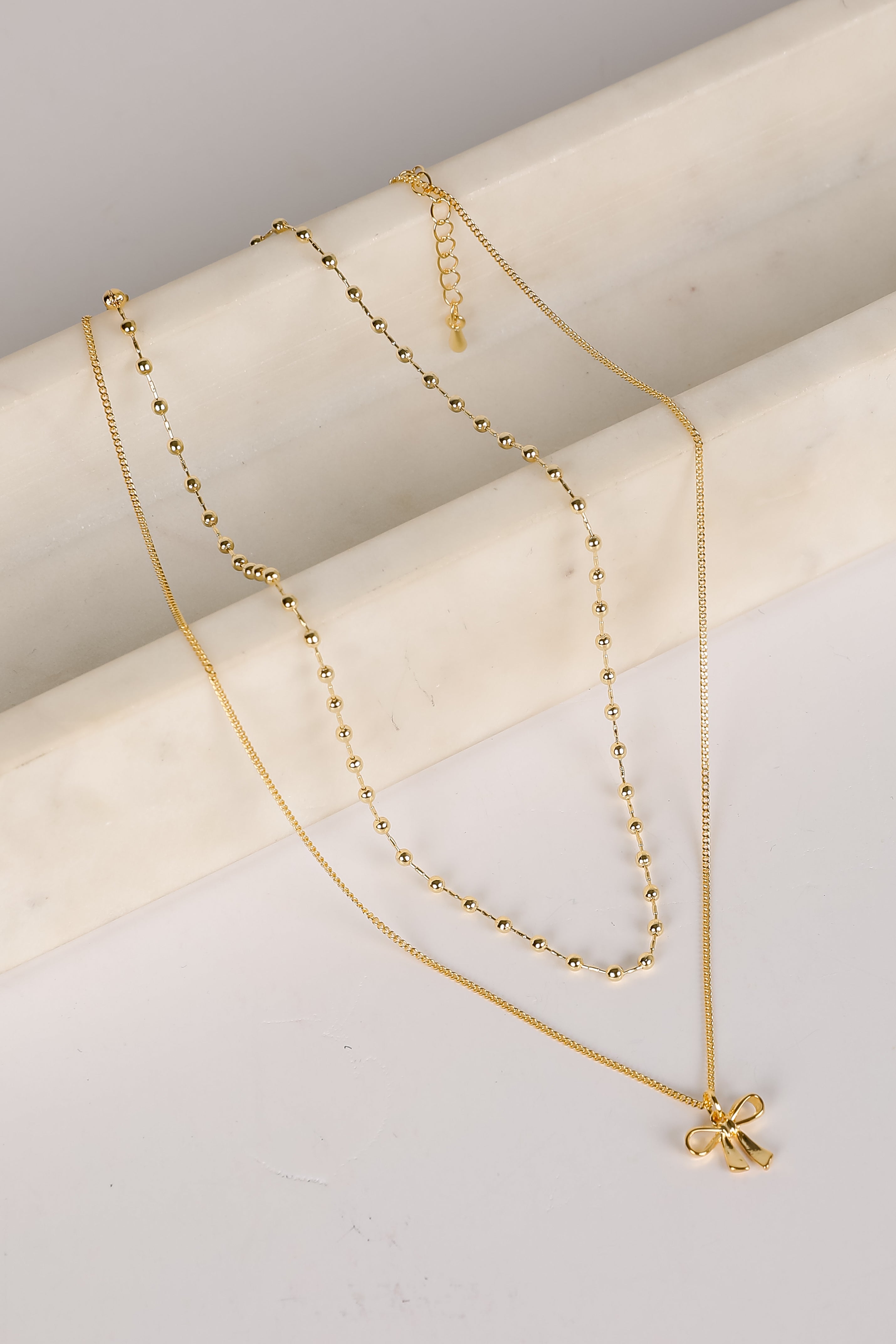Allie Gold Layered Bow Charm Necklace