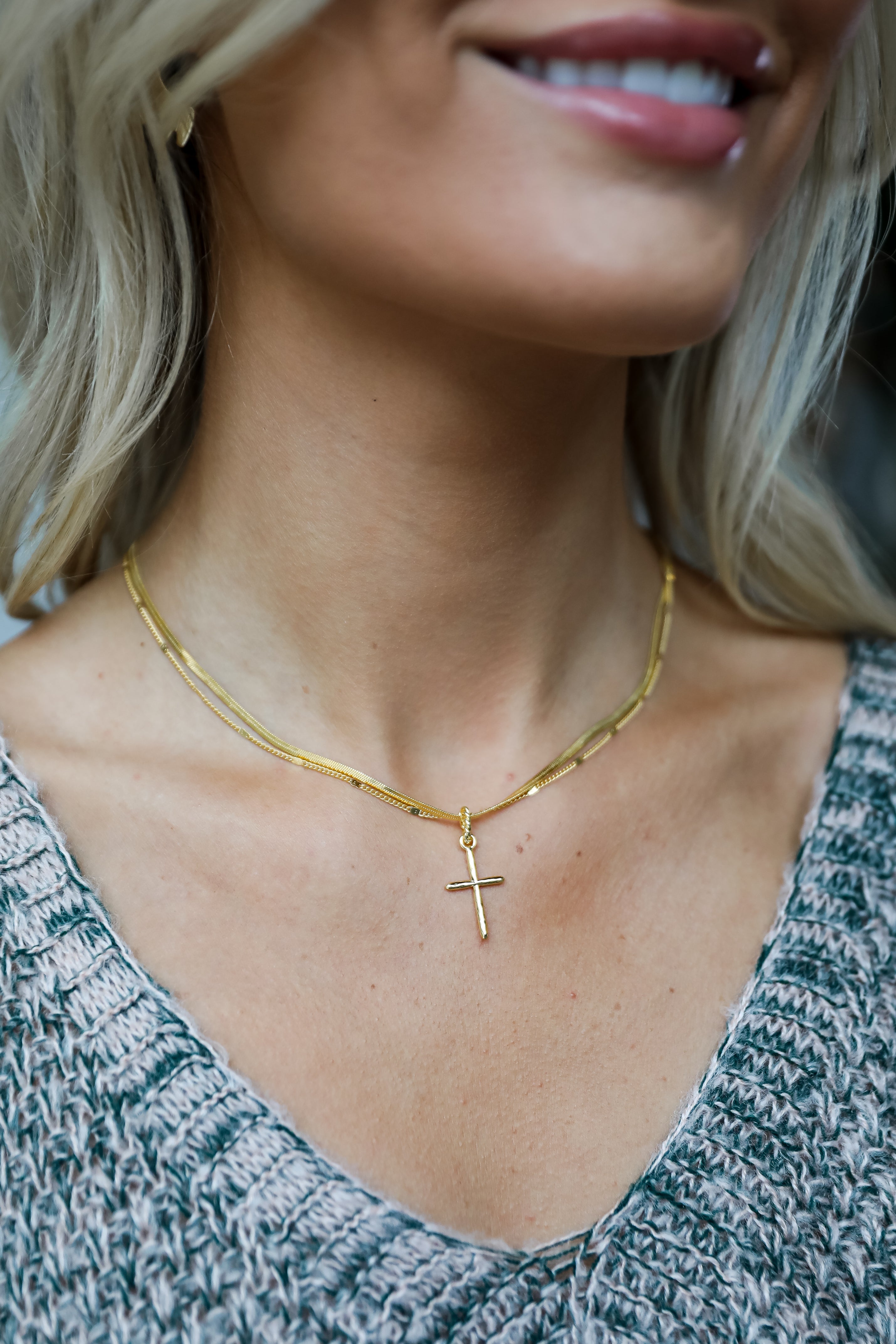 FINAL SALE - Anna Gold Layered Cross Charm Necklace
