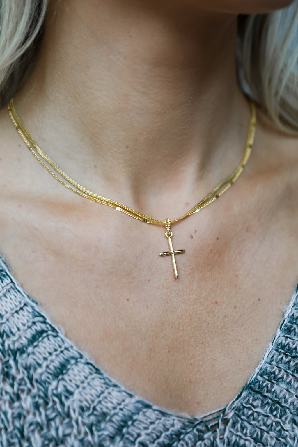 FINAL SALE - Anna Gold Layered Cross Charm Necklace