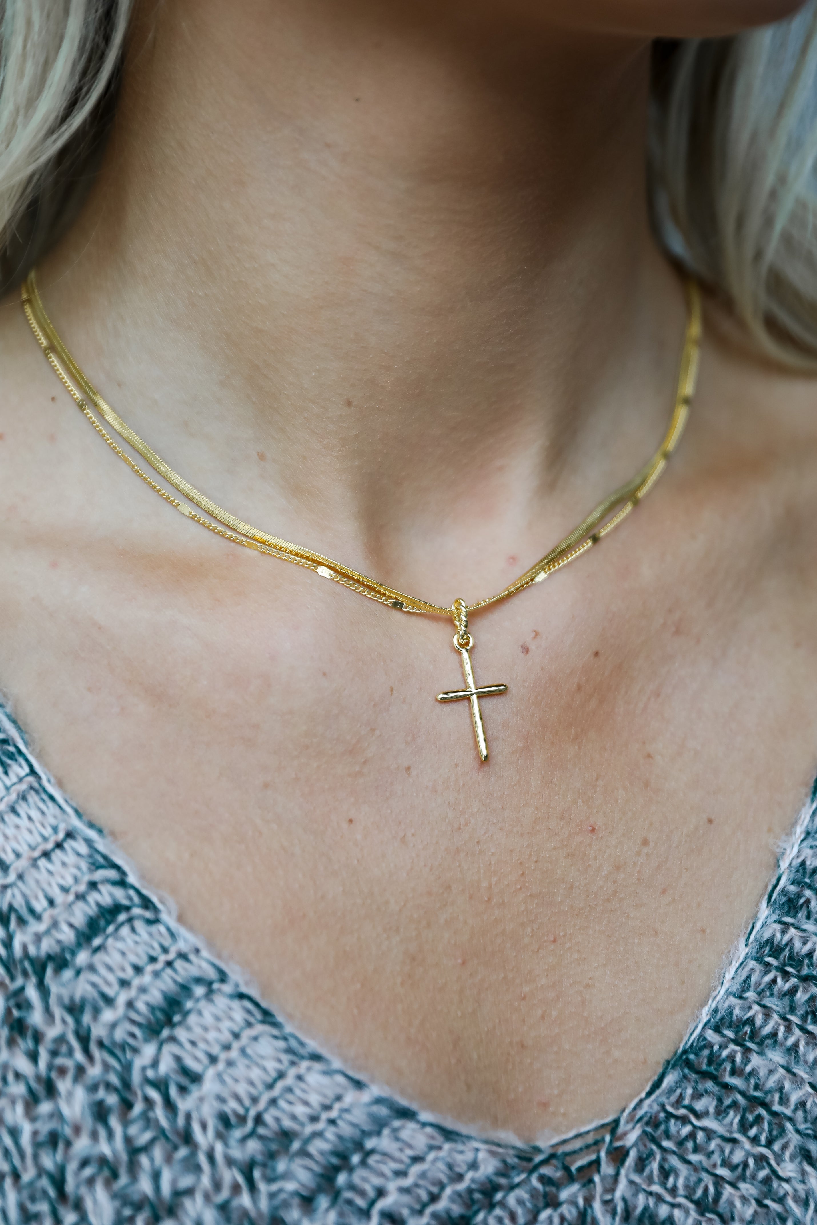 FINAL SALE - Anna Gold Layered Cross Charm Necklace