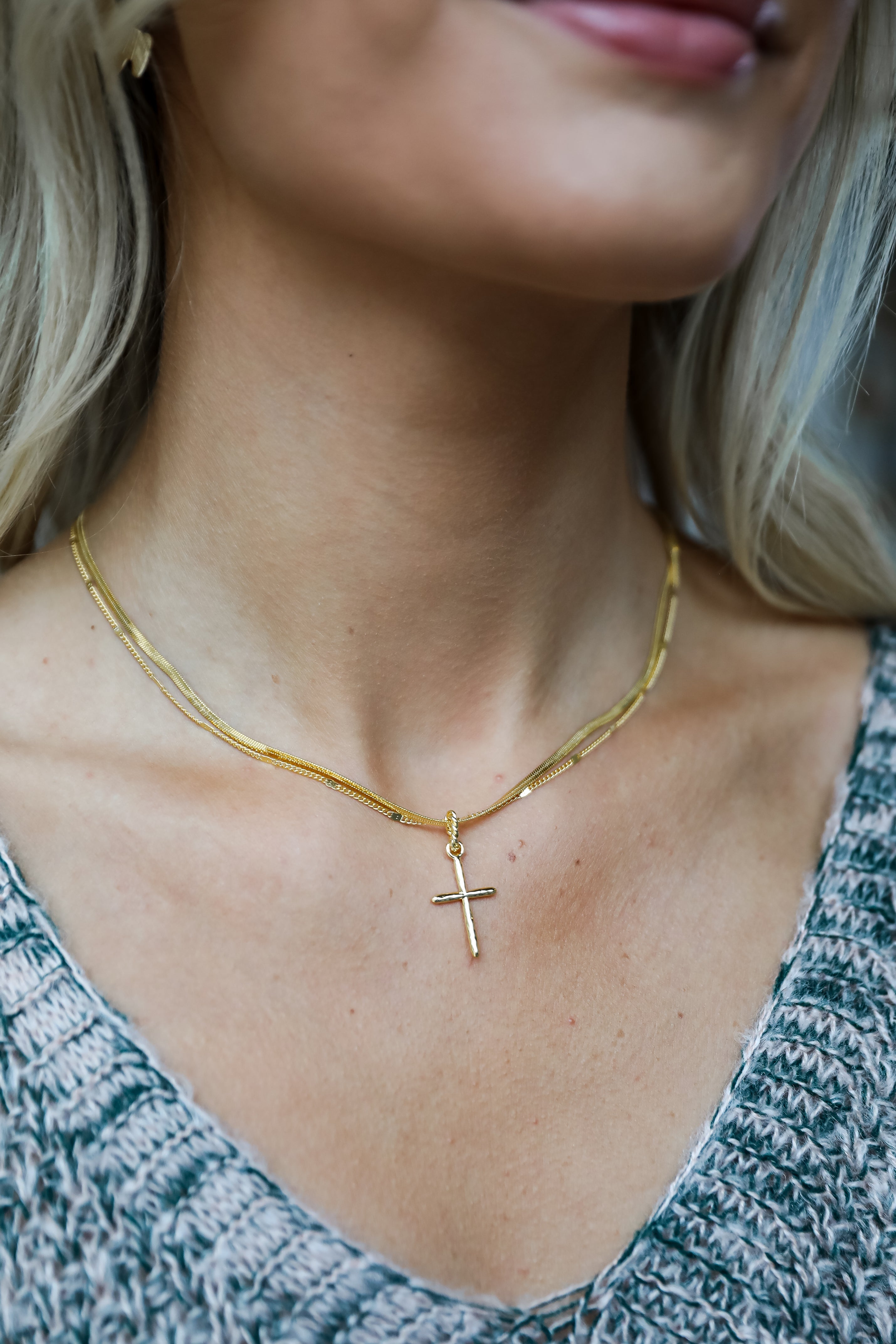 FINAL SALE - Anna Gold Layered Cross Charm Necklace