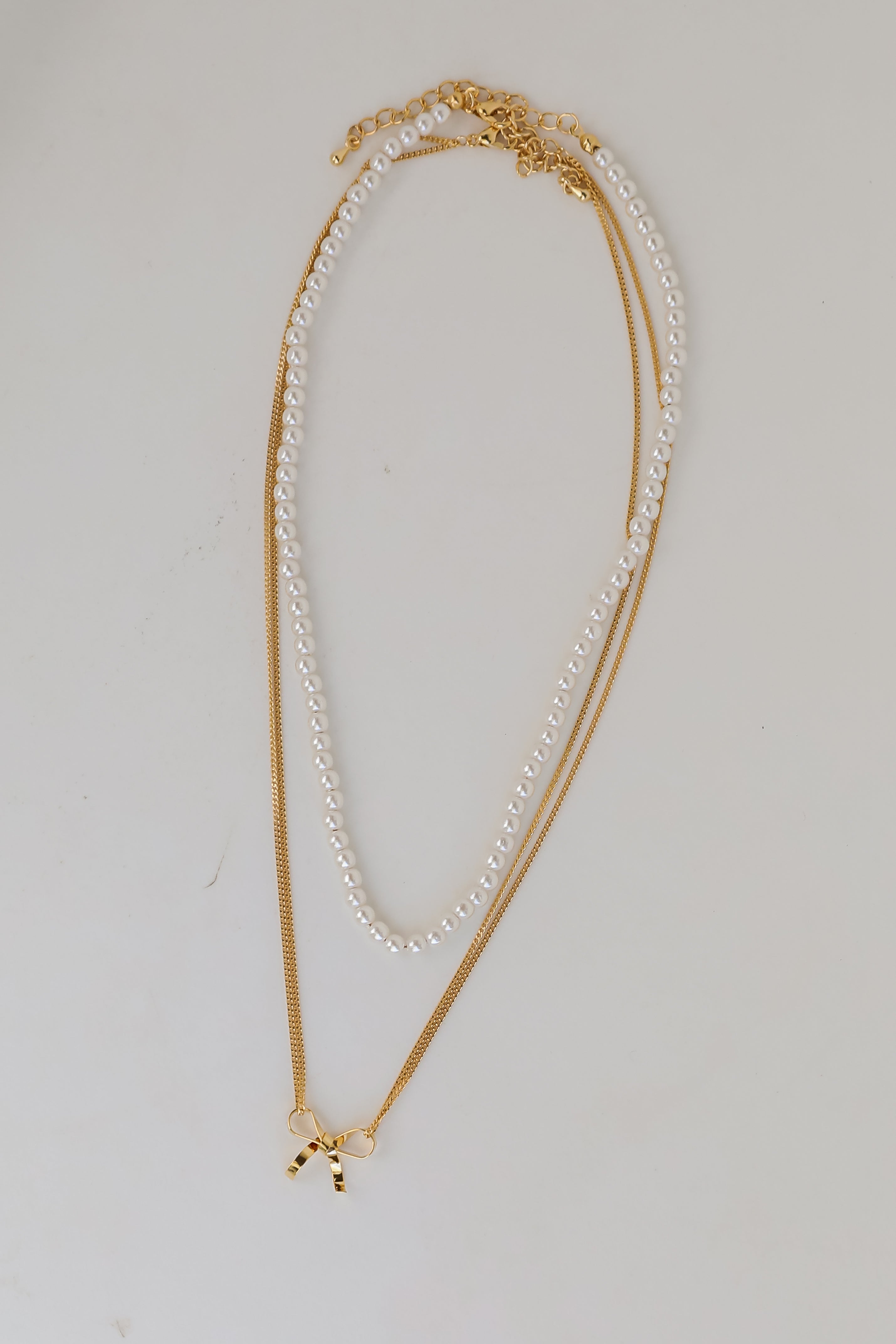 FINAL SALE - Allison Gold Pearl Bow Charm Layered Necklace