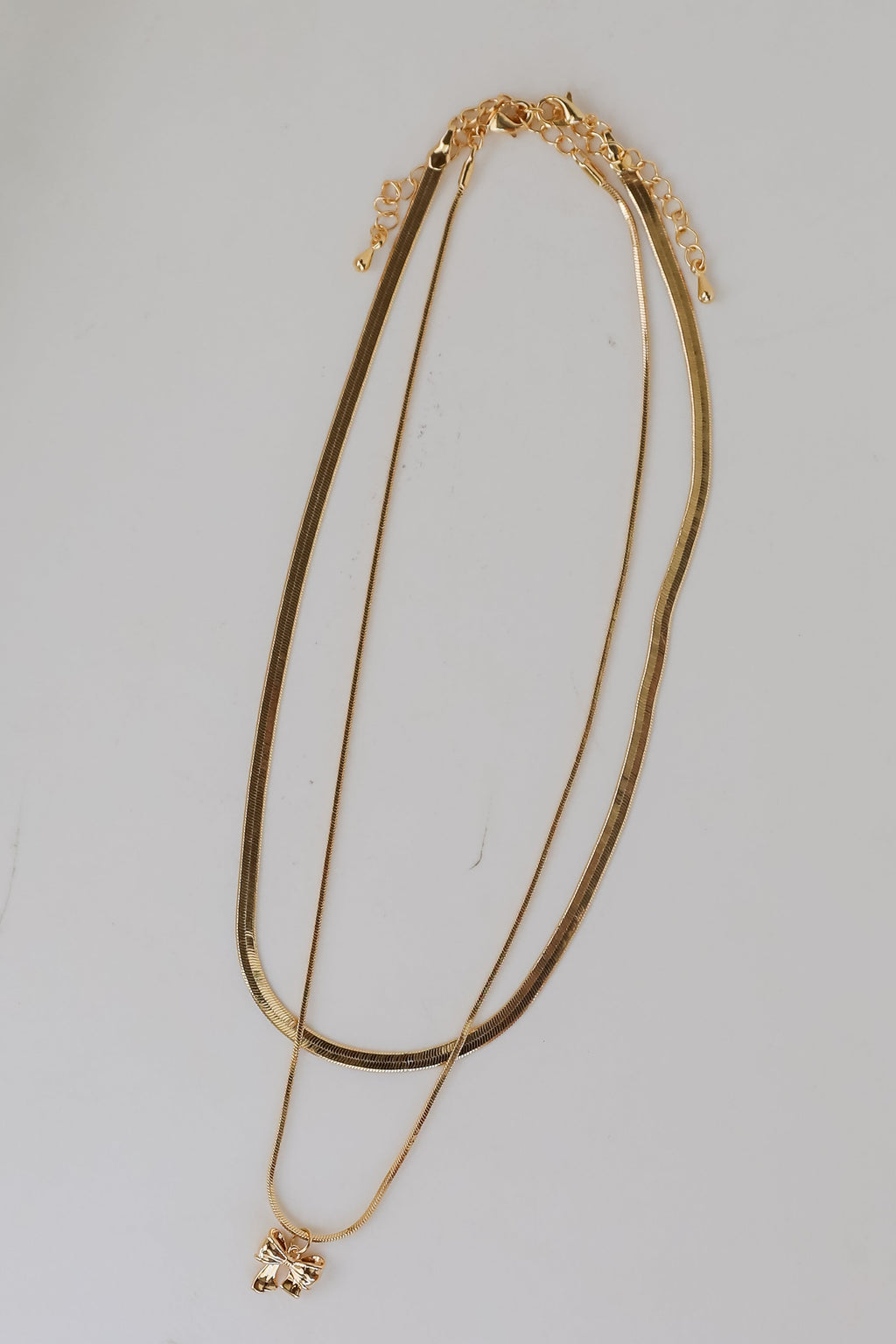 FINAL SALE - Skylar Gold Bow Charm Layered Snake Chain Necklace