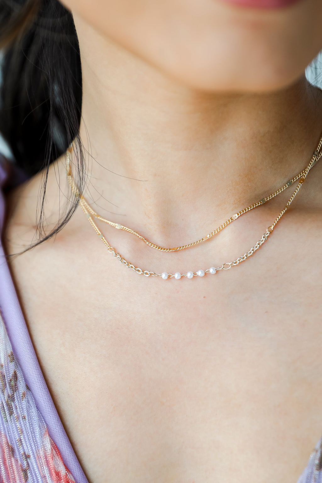 FINAL SALE - Emma Gold Pearl Layered Chain Necklace