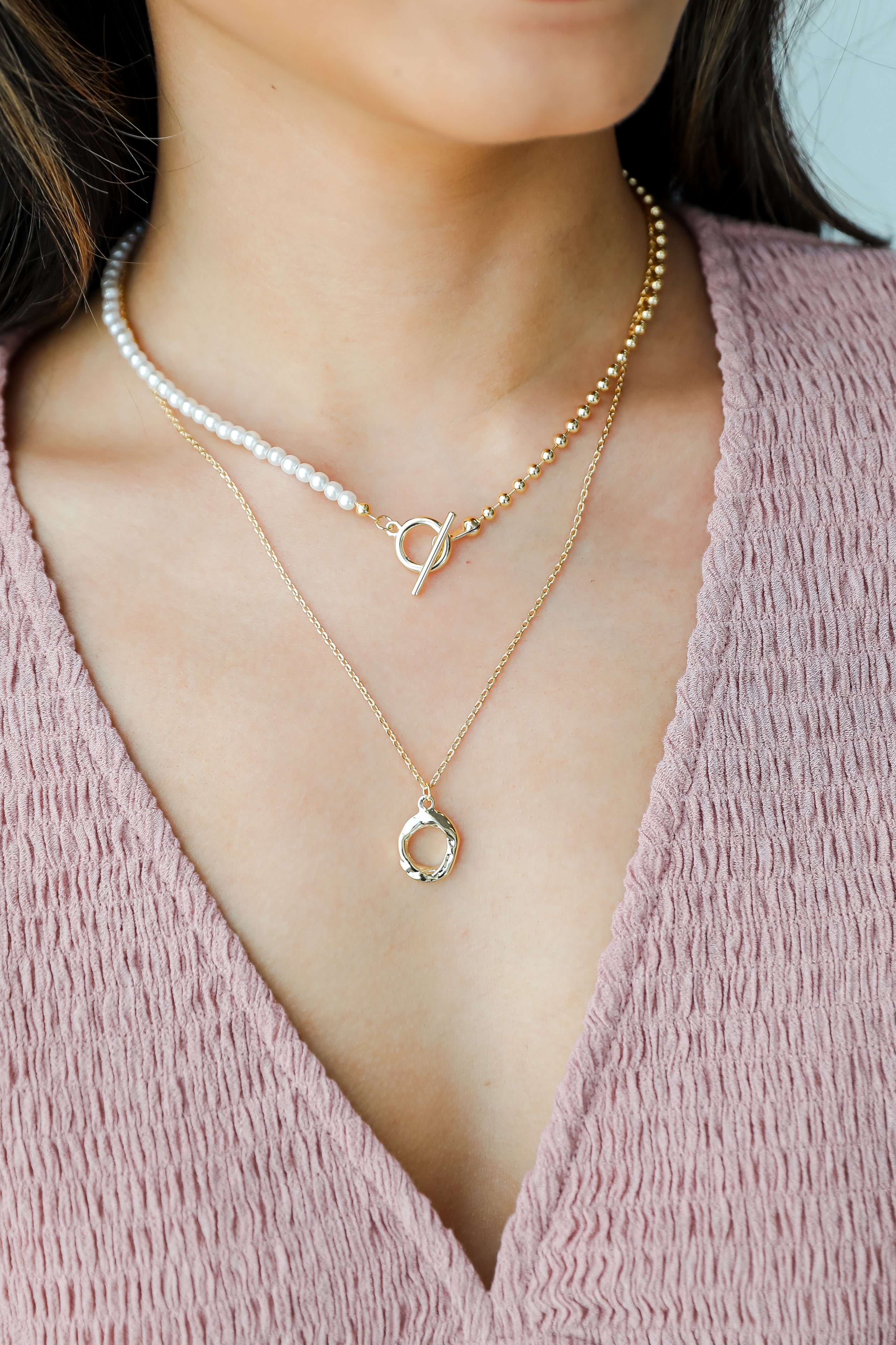 FINAL SALE - Sophia Gold Pearl Layered Chain Necklace