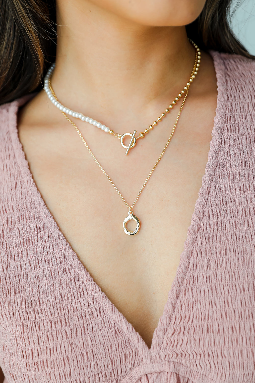 FINAL SALE - Sophia Gold Pearl Layered Chain Necklace