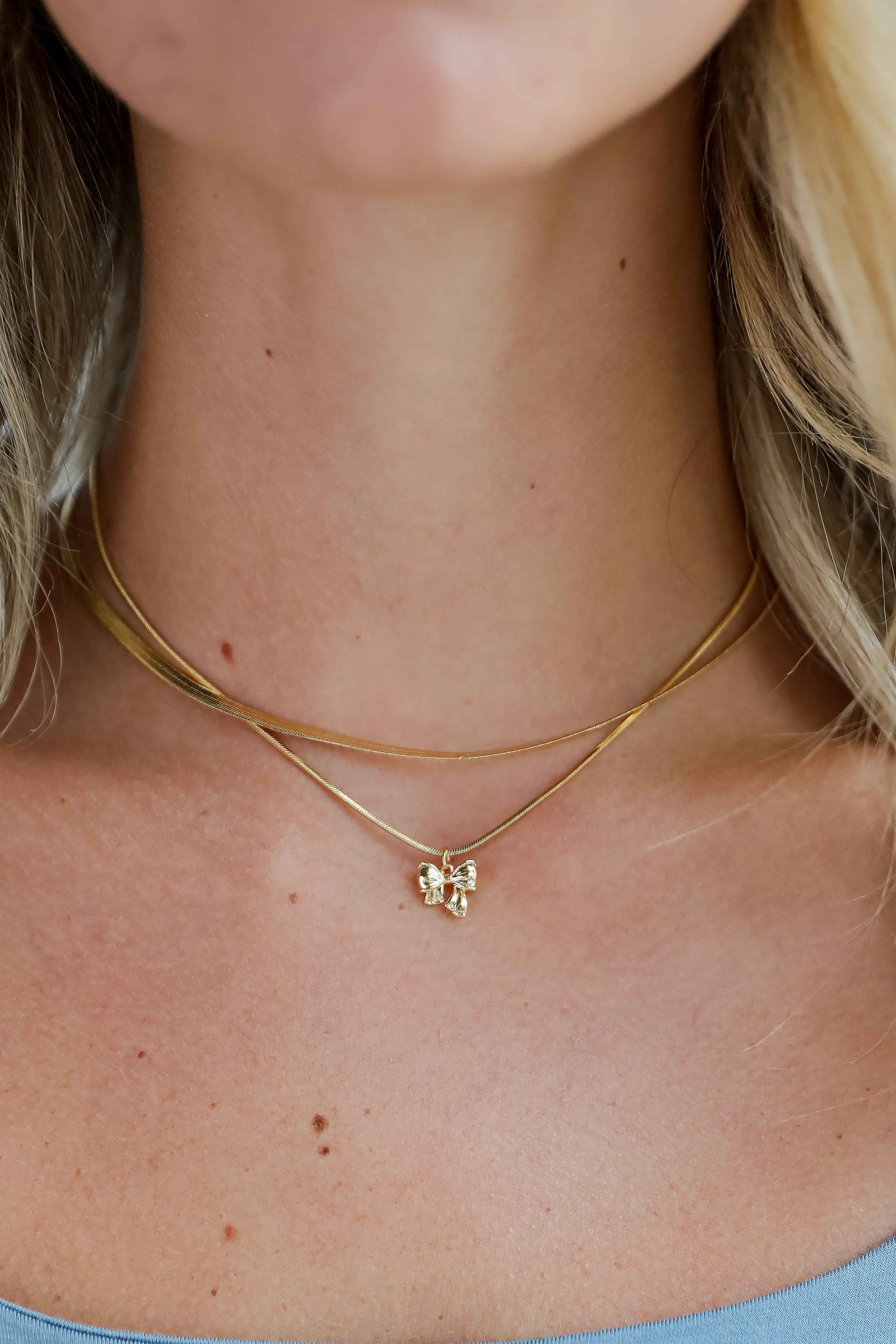 FINAL SALE - Skylar Gold Bow Charm Layered Snake Chain Necklace