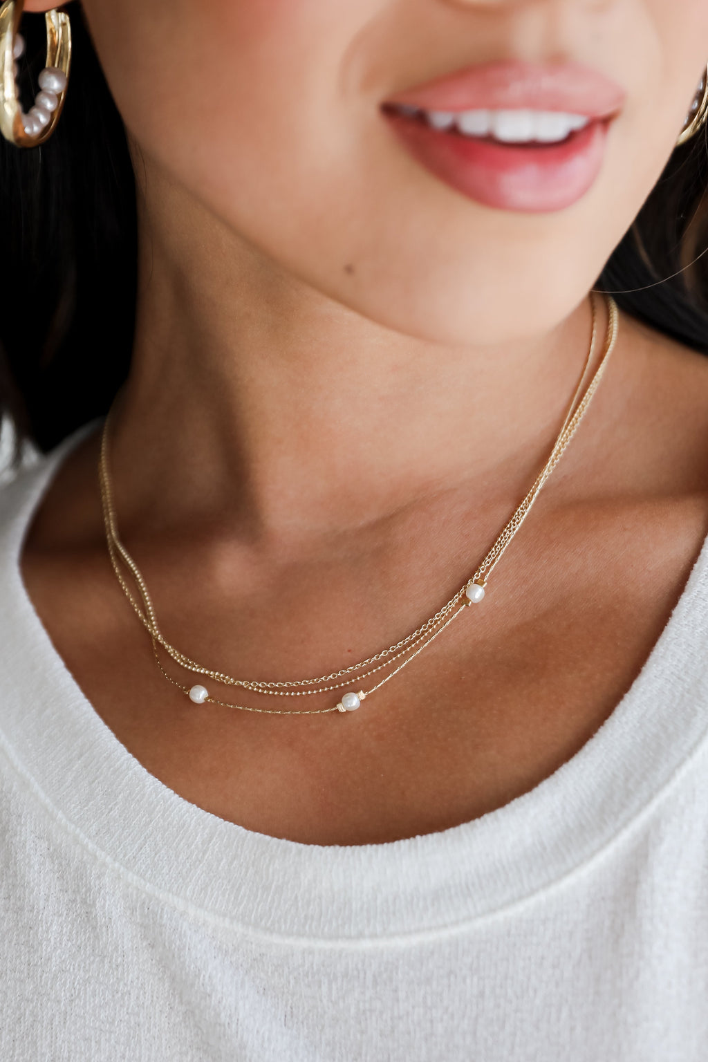 FINAL SALE - Reece Gold Pearl Layered Chain Necklace