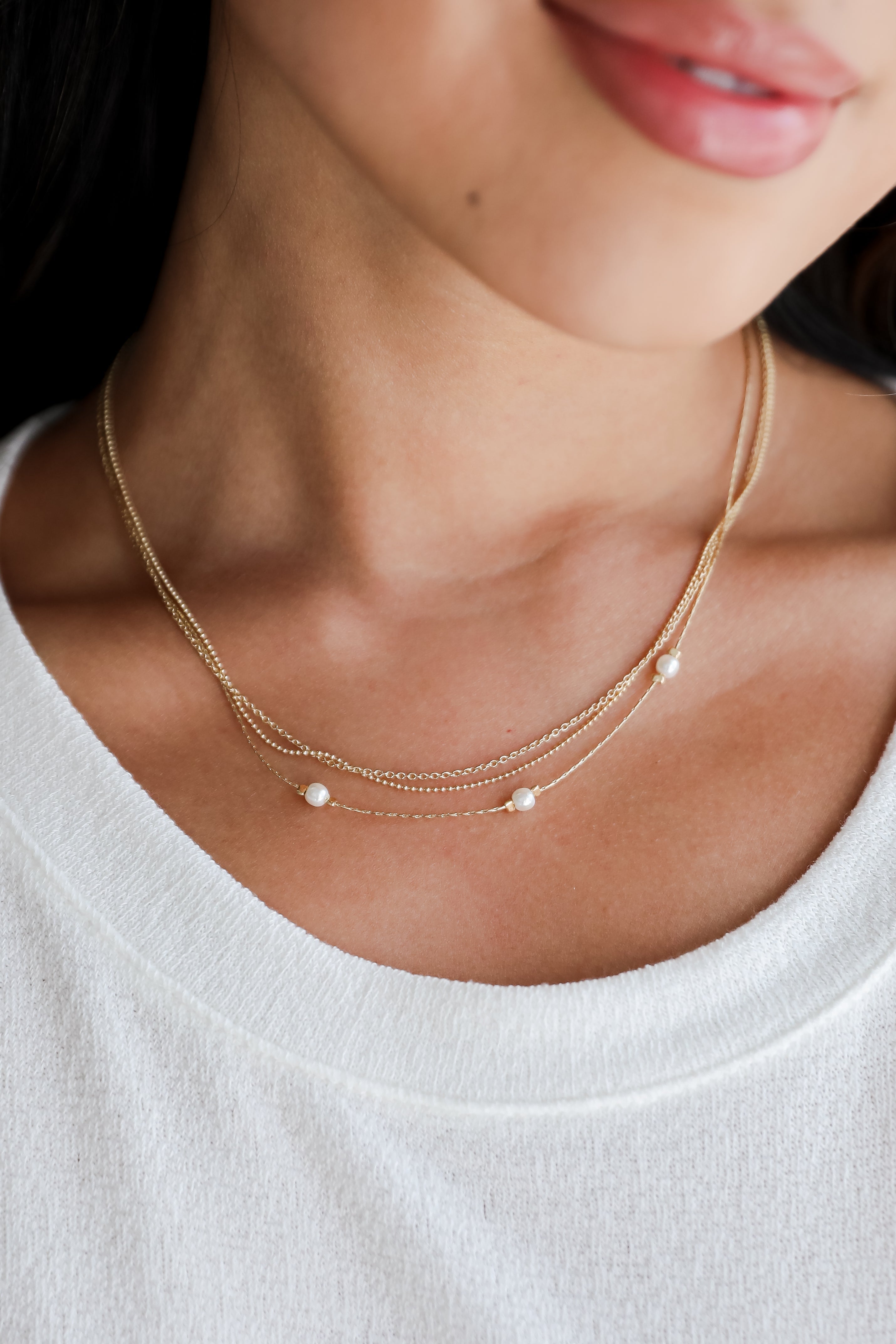 FINAL SALE - Reece Gold Pearl Layered Chain Necklace