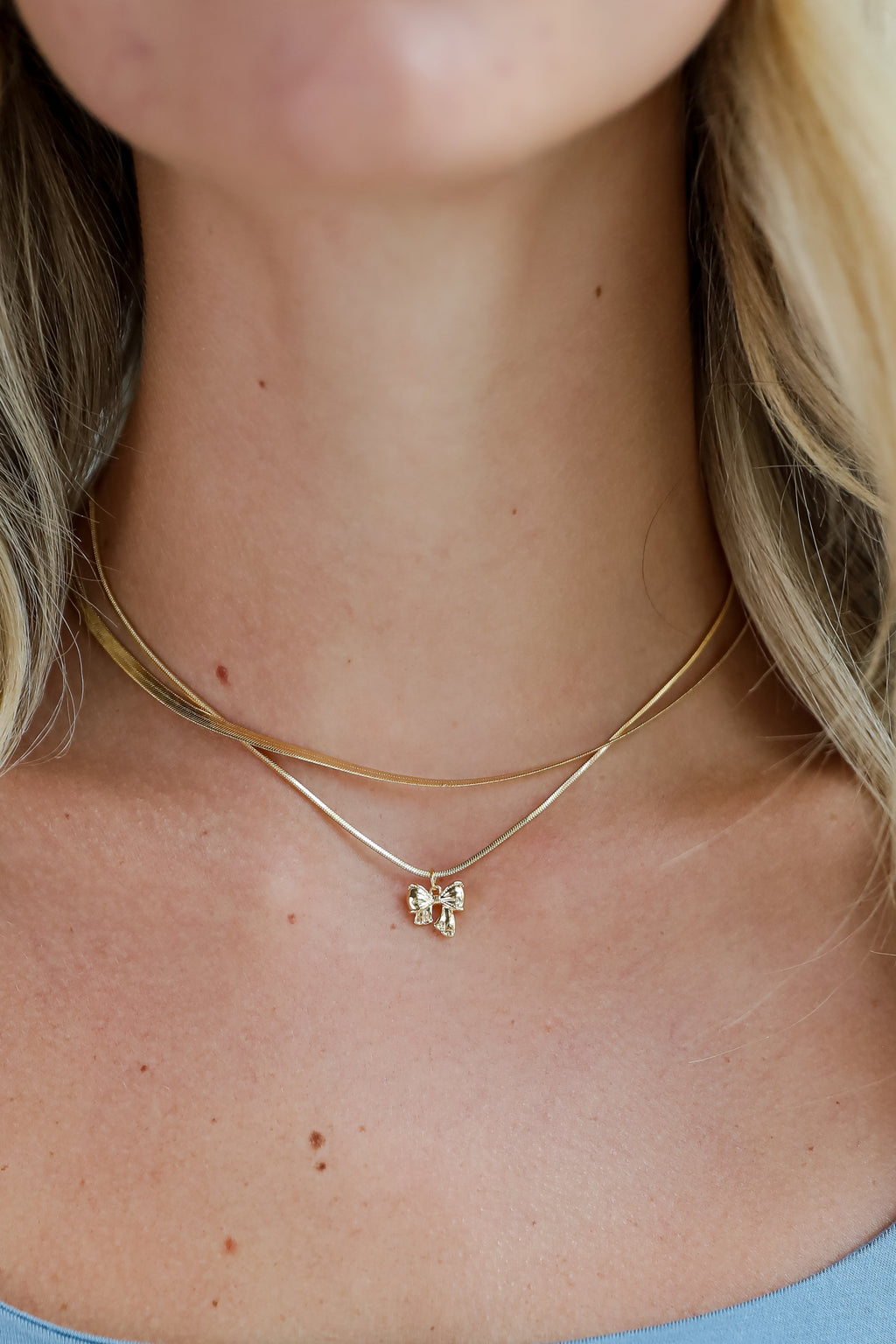 FINAL SALE - Skylar Gold Bow Charm Layered Snake Chain Necklace