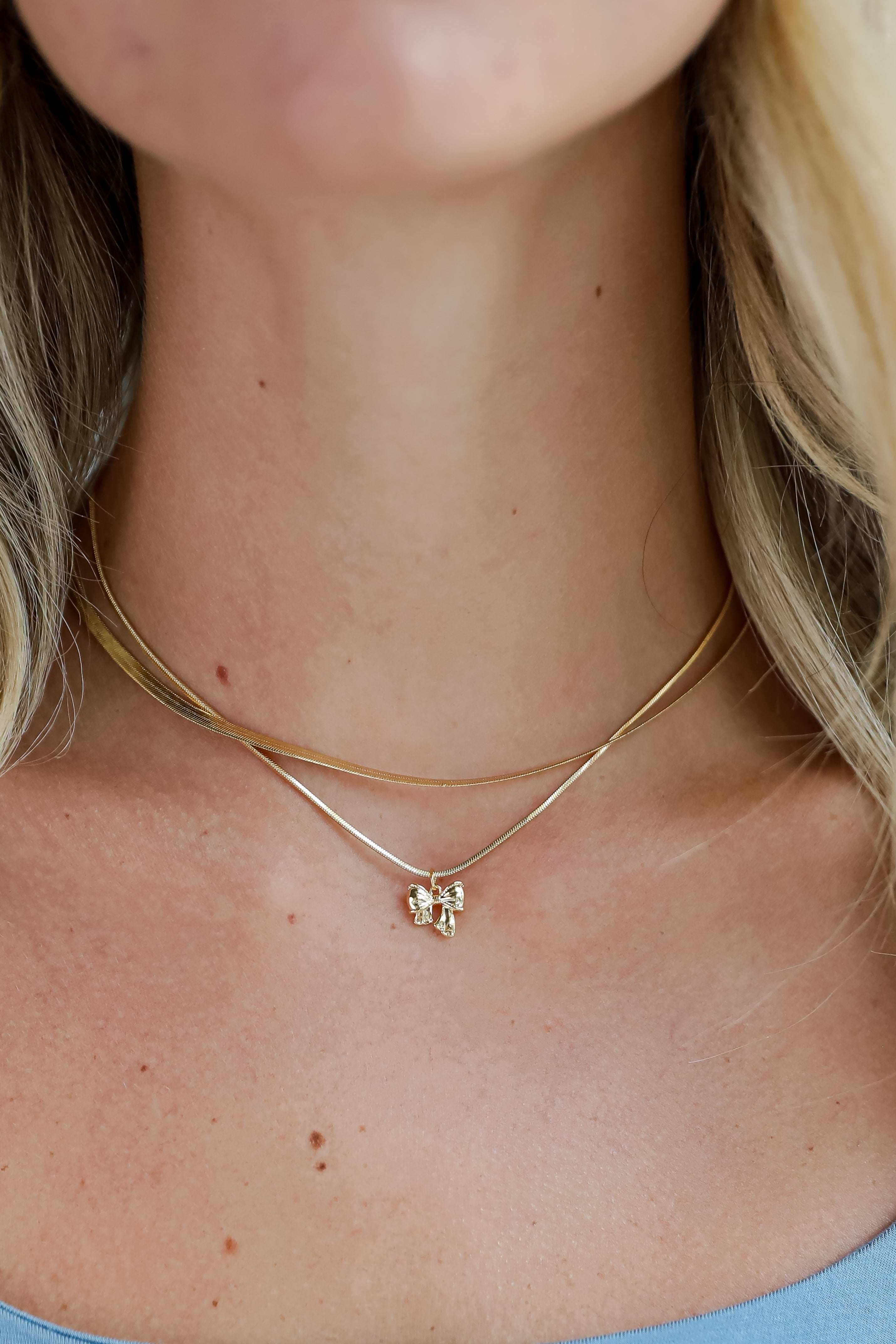 FINAL SALE - Skylar Gold Bow Charm Layered Snake Chain Necklace