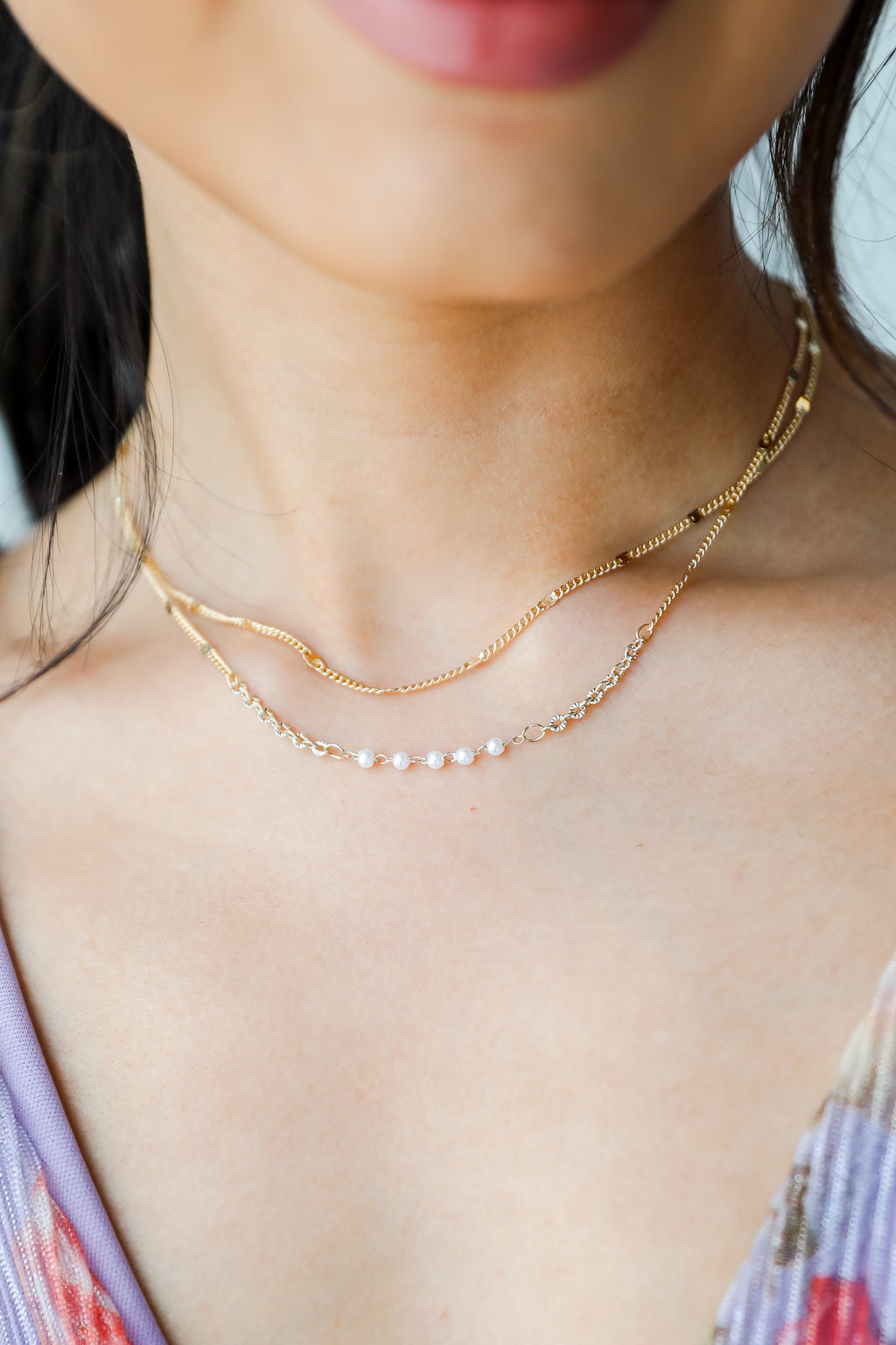 FINAL SALE - Emma Gold Pearl Layered Chain Necklace