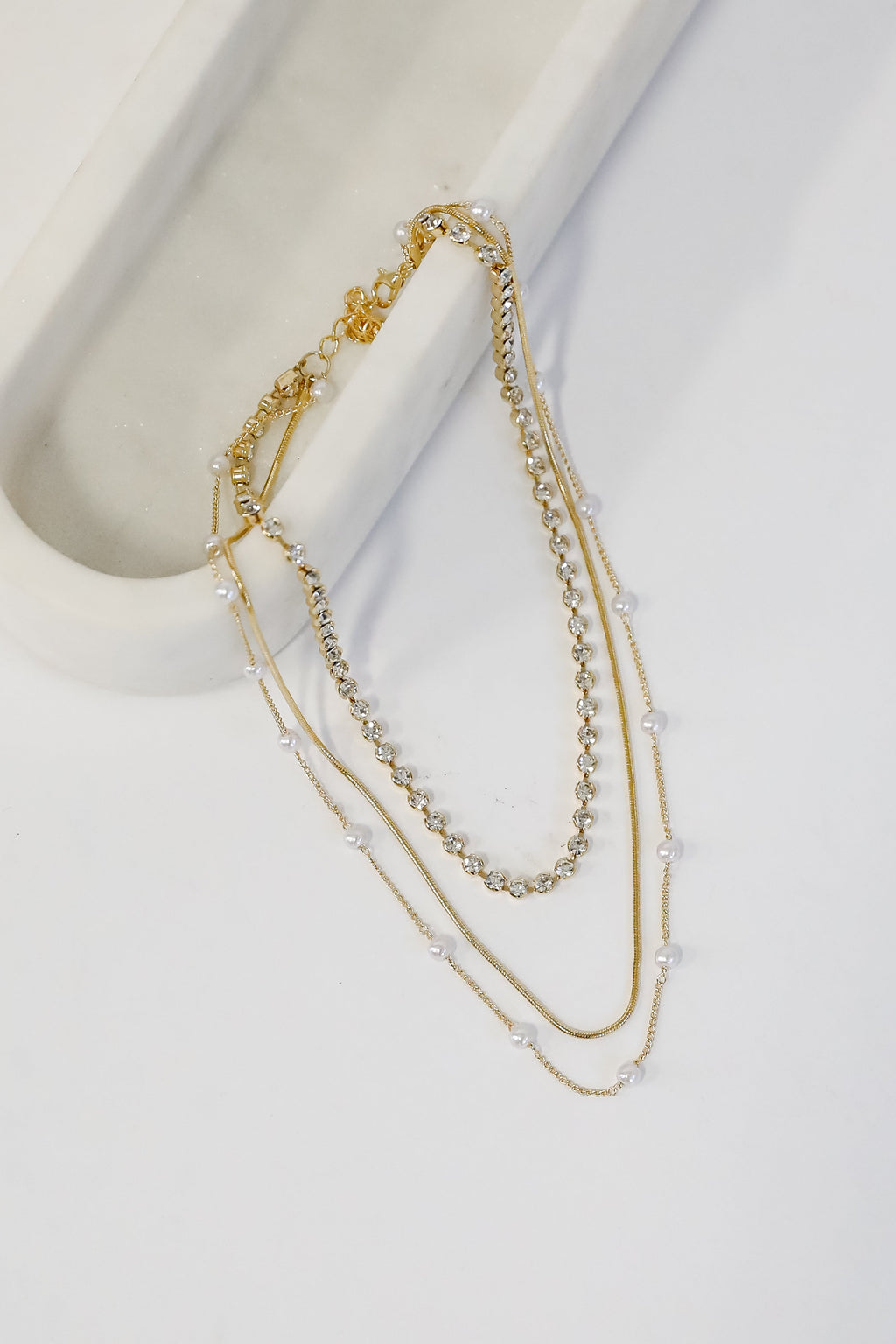 Melanie Gold Pearl + Rhinestone Layered Necklace