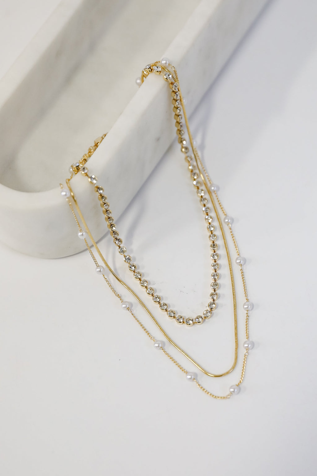 Melanie Gold Pearl + Rhinestone Layered Necklace
