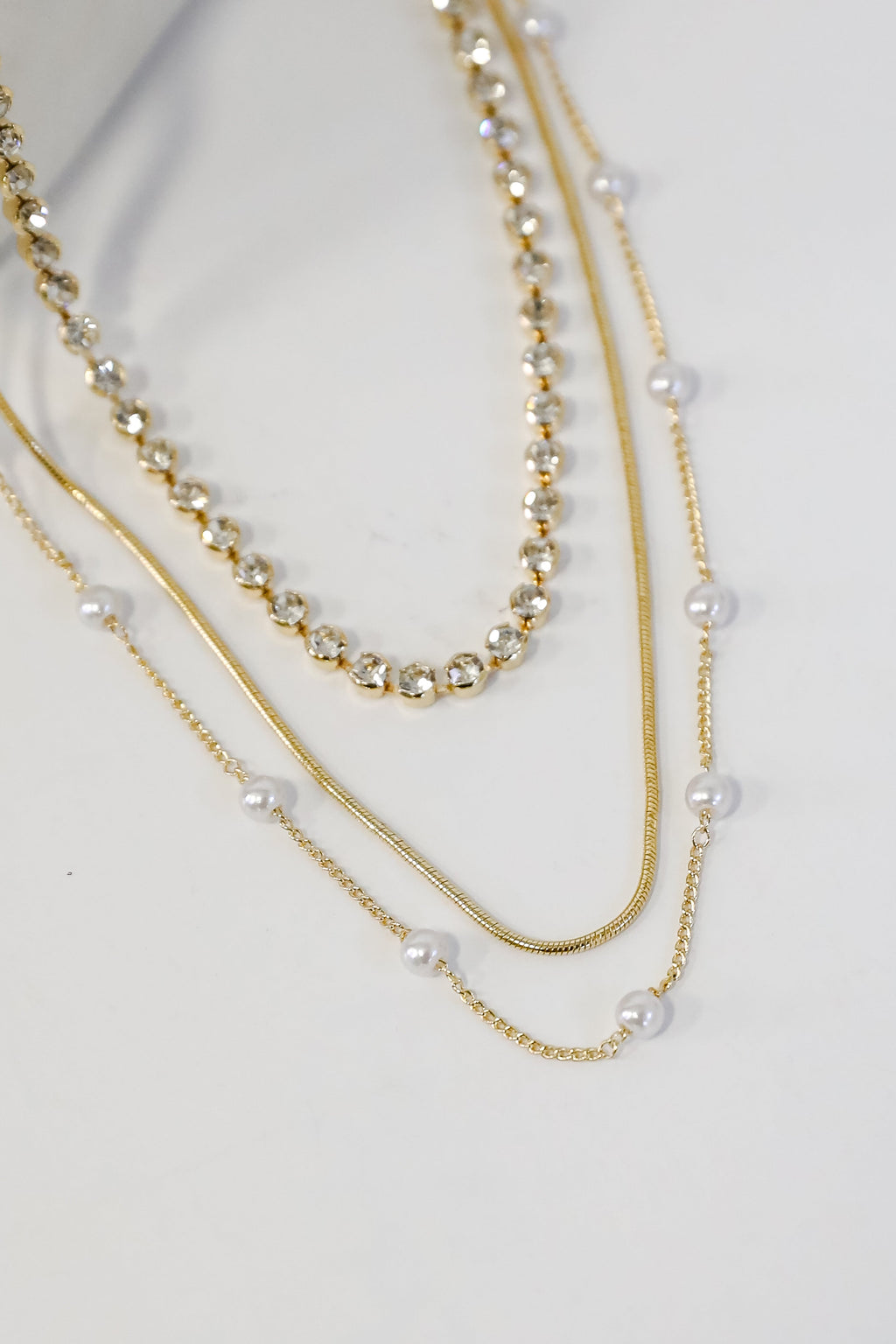 Melanie Gold Pearl + Rhinestone Layered Necklace