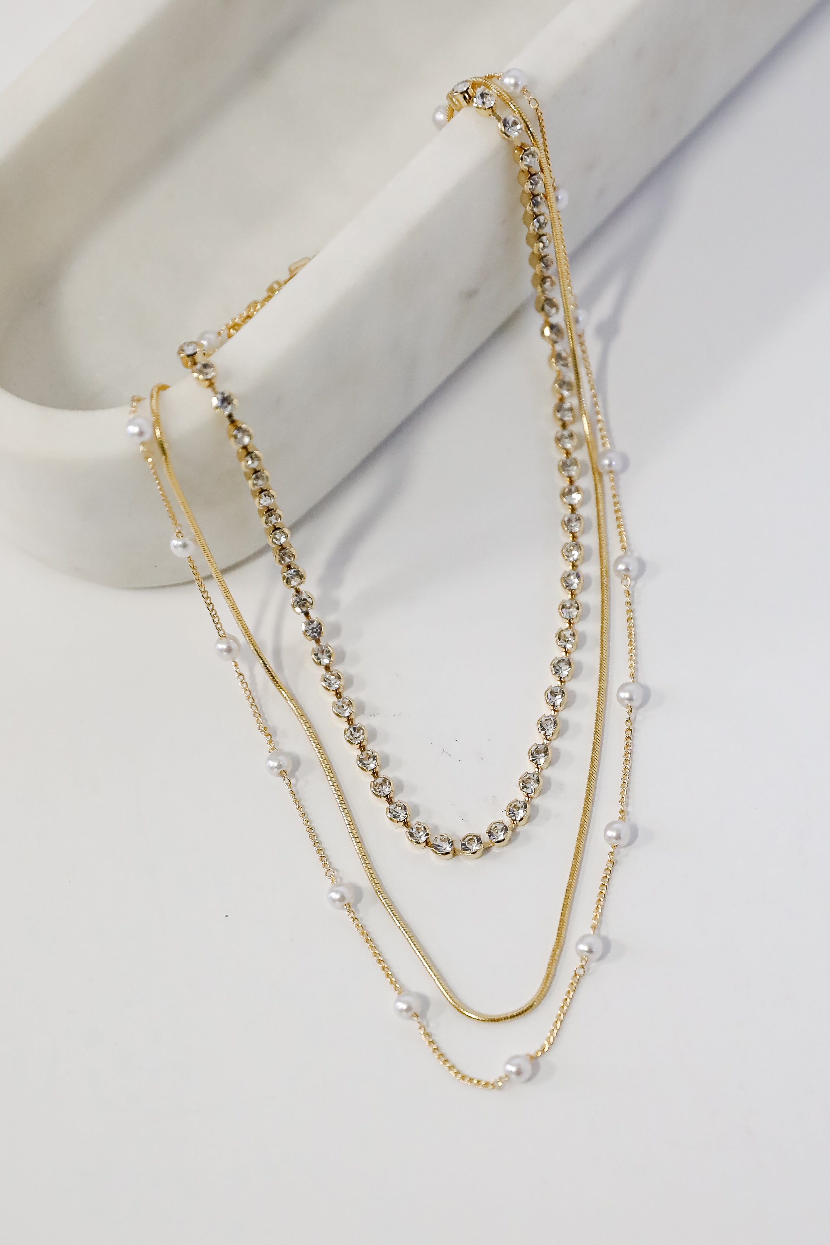 Melanie Gold Pearl + Rhinestone Layered Necklace